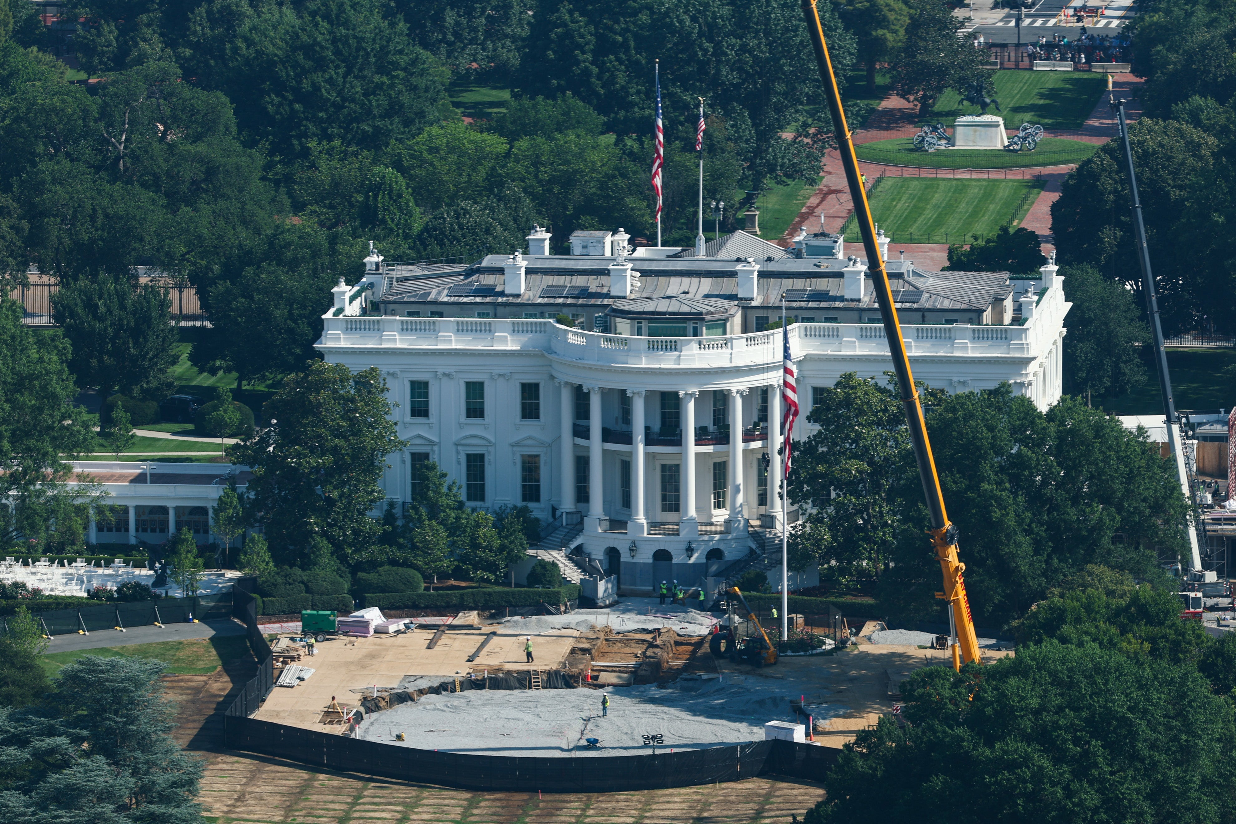 Construction is underway at the future site of the helipad on the White House’s South Lawn. President Donald Trump said the project is being privately funded