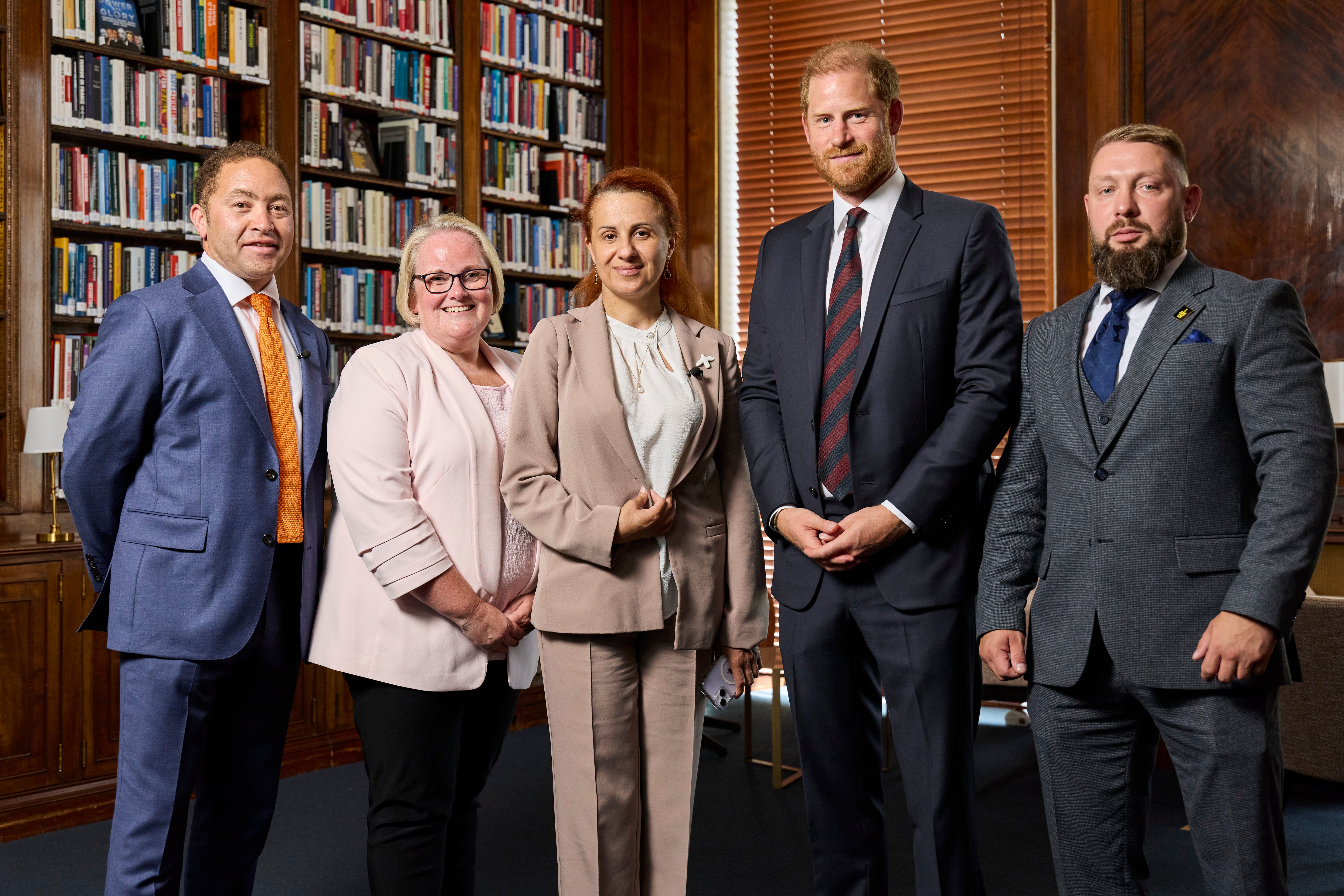 The Duke of Sussex (second right) stands with (left to right) Minister Calvin Bailey UK Minister for Veterans and People, Jill McKnight Canadian Minister of Veterans Affairs and Associate Minister of National Defence, Minister Natalia Kalmykova Minister of Veterans Affairs of Ukraine and Ruslan Tsalikov, Deputy Minister of Defence of Ukraine (PA)