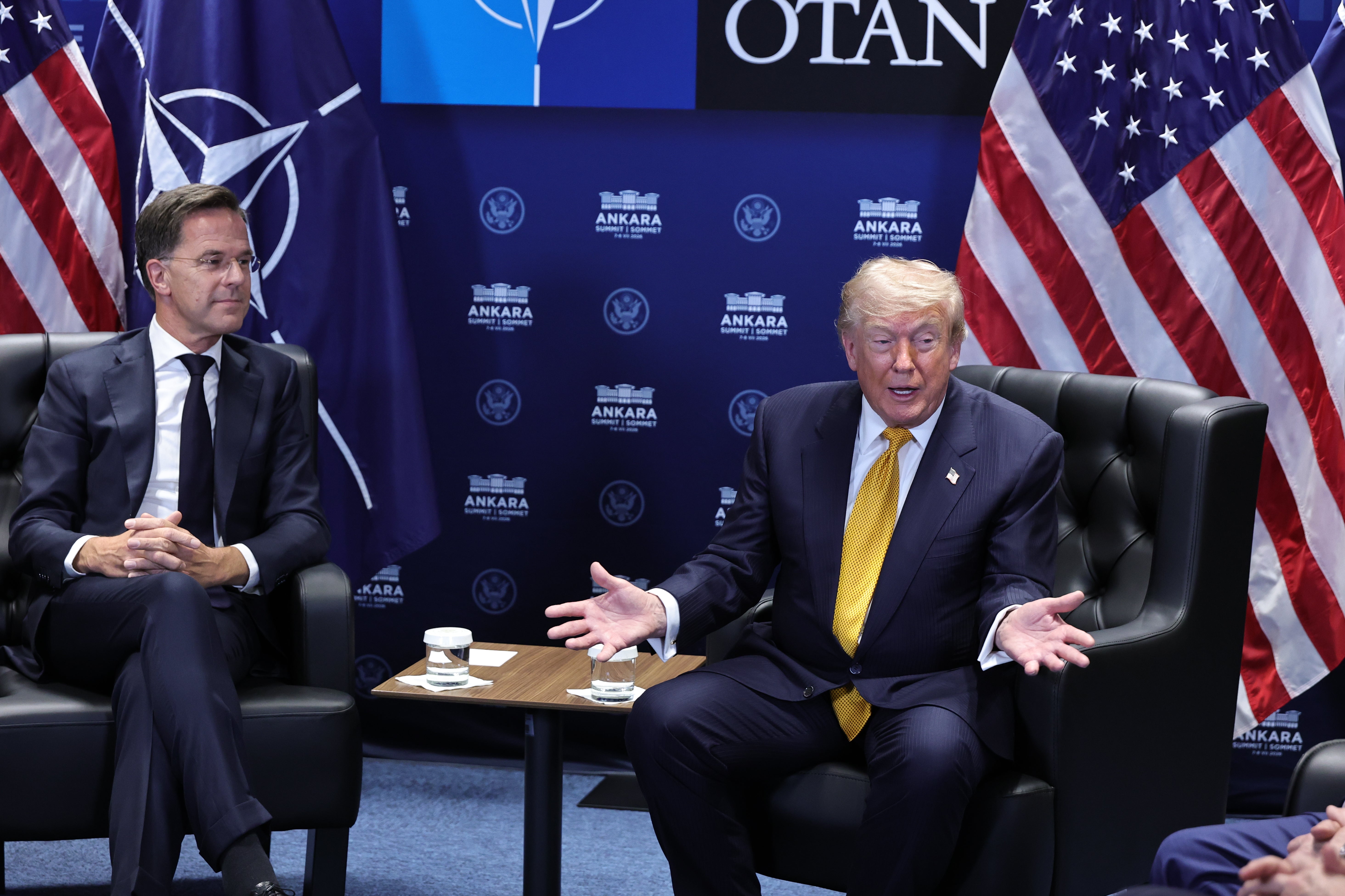 Donald Trump, right, speaks with NATO Secretary General Mark Rutte (AP)
