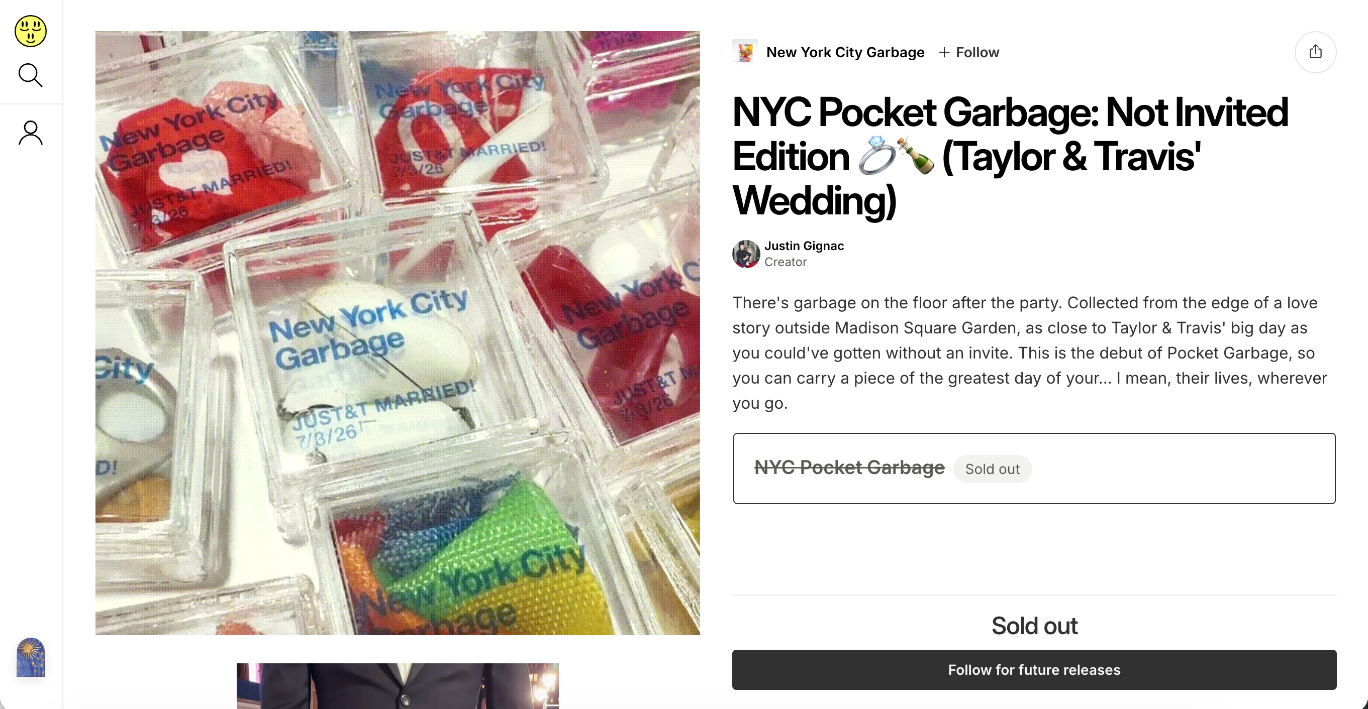 Trash collected outside the venue was listed on a seller's website for $25 per piece (New York City Garbage)