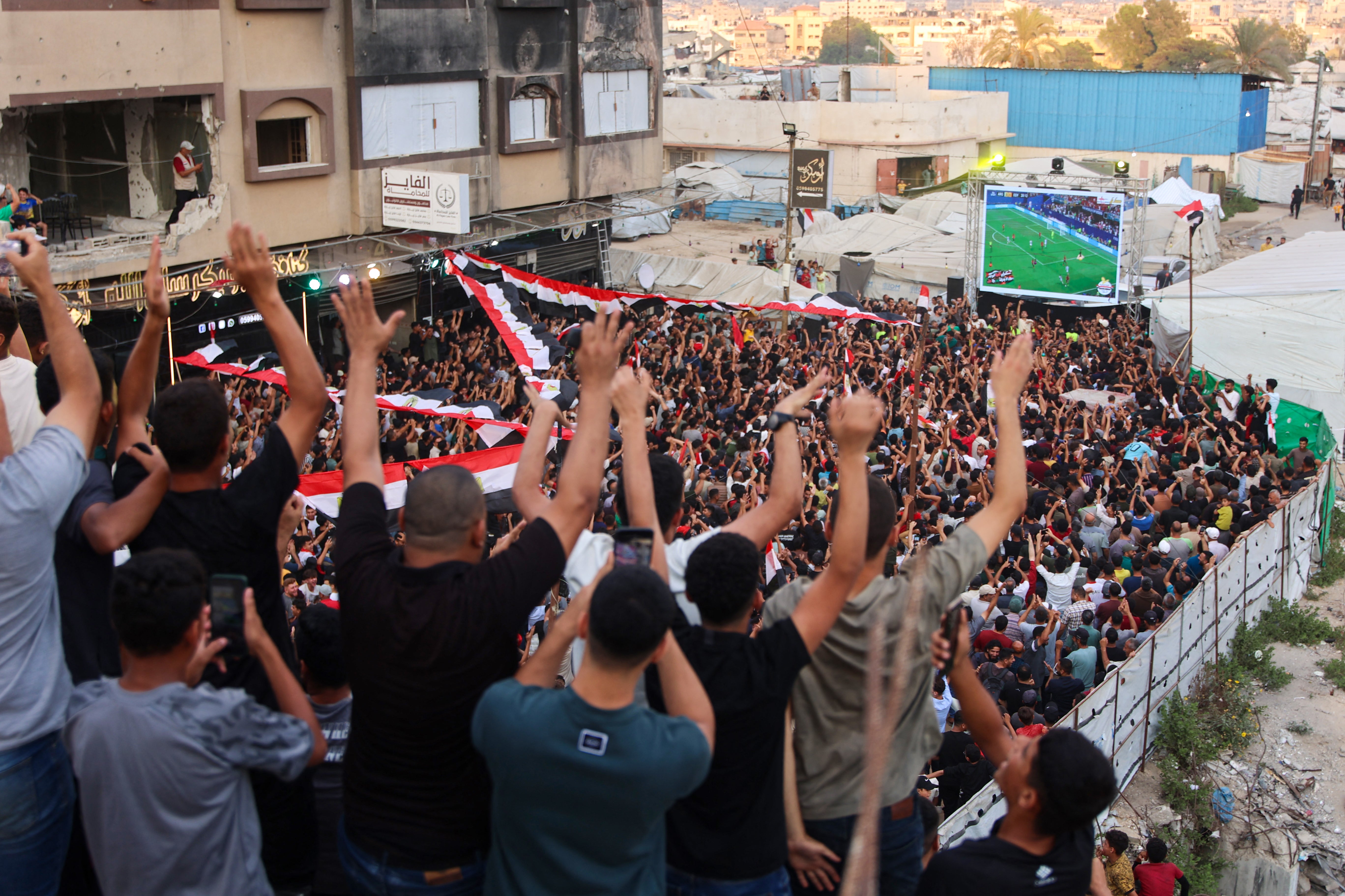 Football fans in Gaza watched Egypt's clash with Argentina (AFP/Getty)
