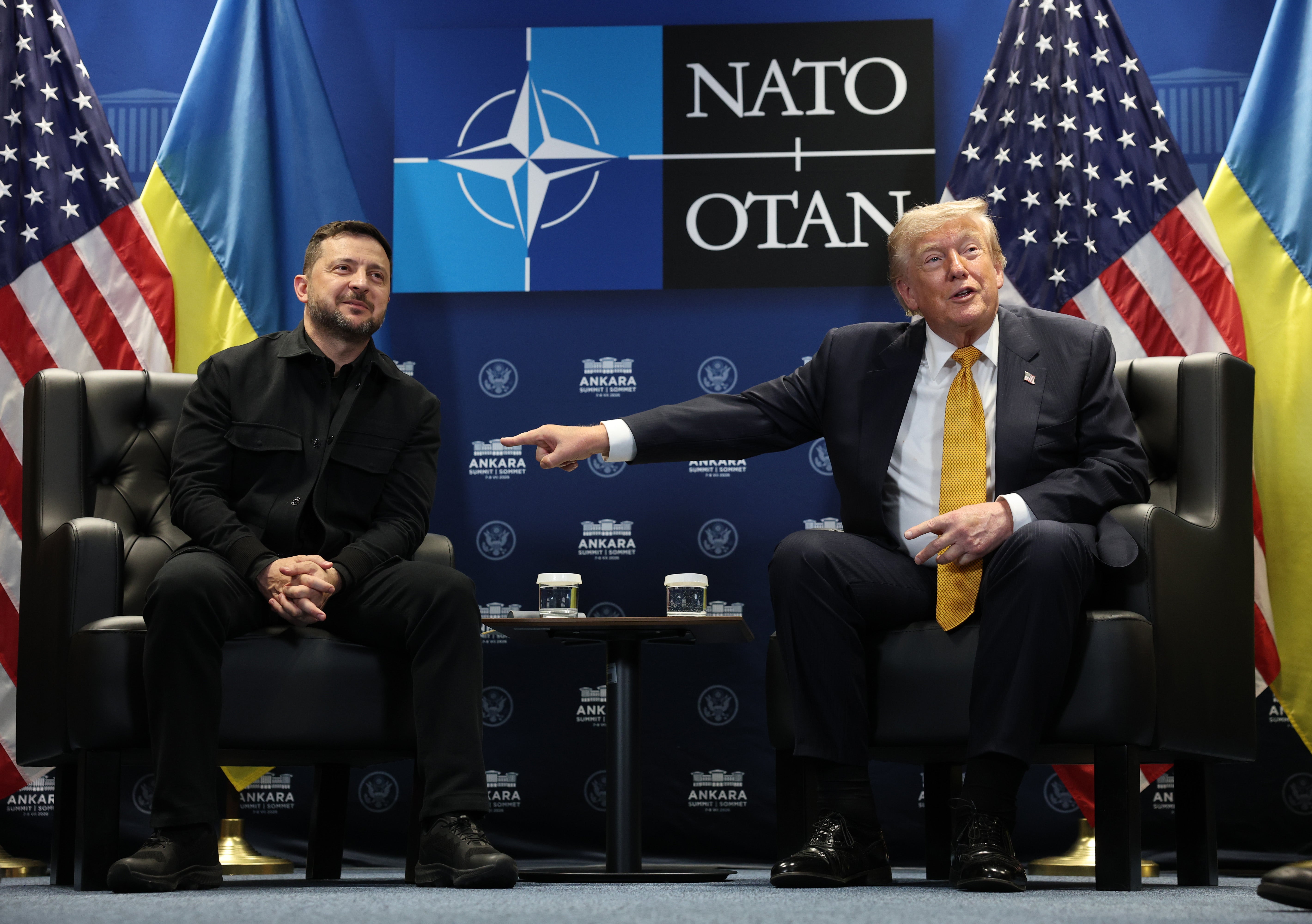 Ukraine’s President Volodymyr Zelensky meets with US President Donald Trump on the sidelines of the NATO Summit at Bestepe Presidential Compound in Ankara, on July 8, 2026. (Getty)