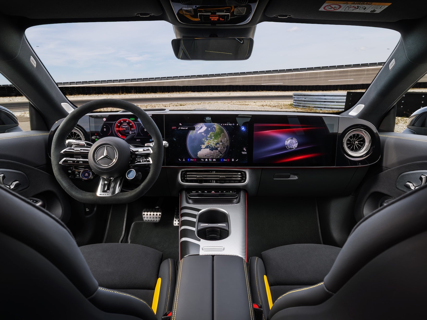 The new Mercedes-AMG CLA 45's MBUX infotainment system brings together AI from ChatGPT, Microsoft Bing and Google Gemini (Mercedes-AMG)