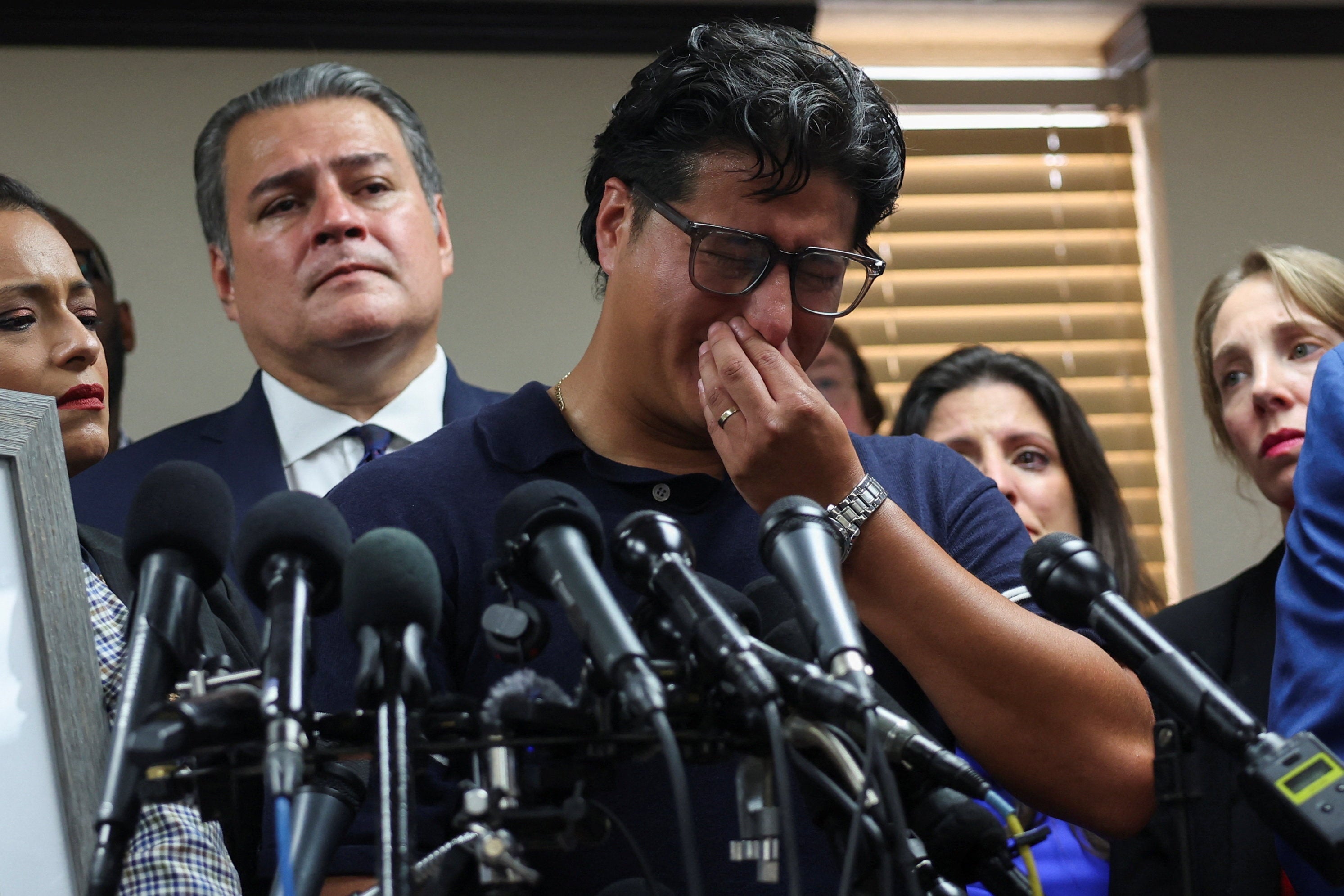 The son of Salgado Araujo shared the details of how he discovered his father was dead through tears during a press conference Wednesday morning