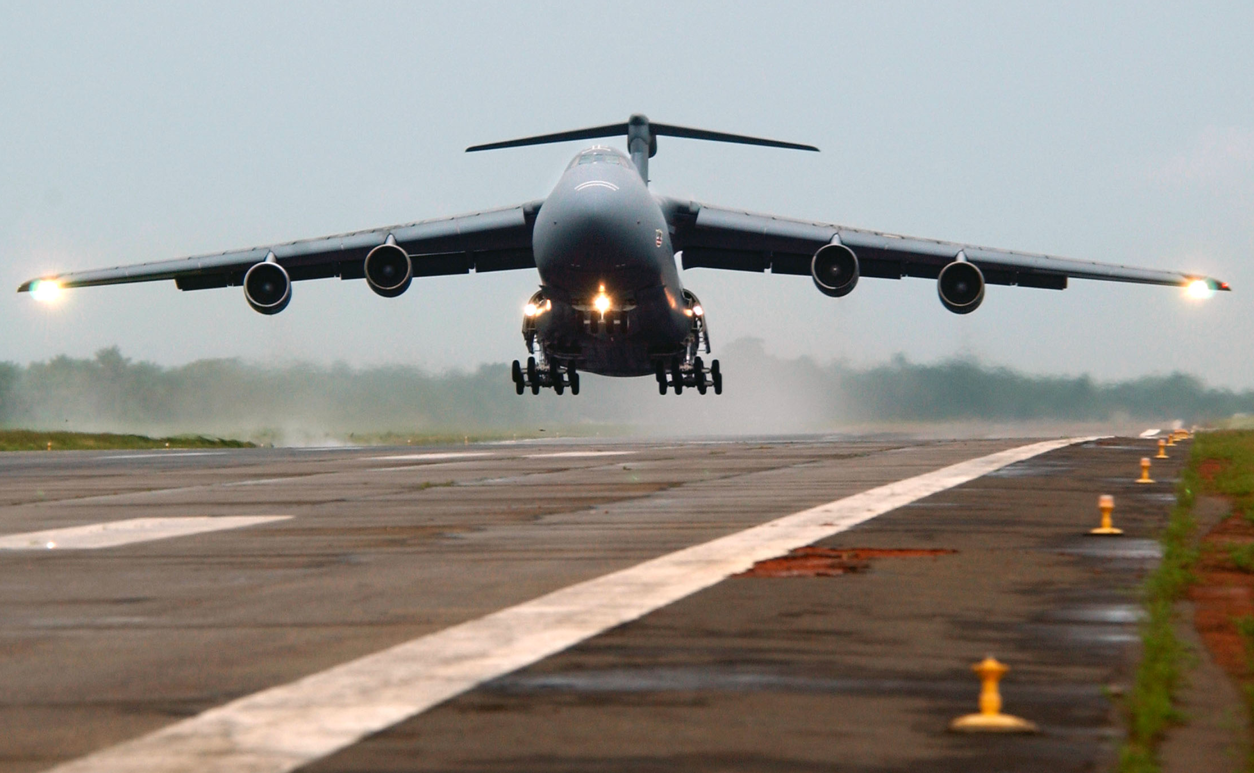 The C-5M Super Galaxy is equipped with four engines, 28 wheels and five sets of landing gear
