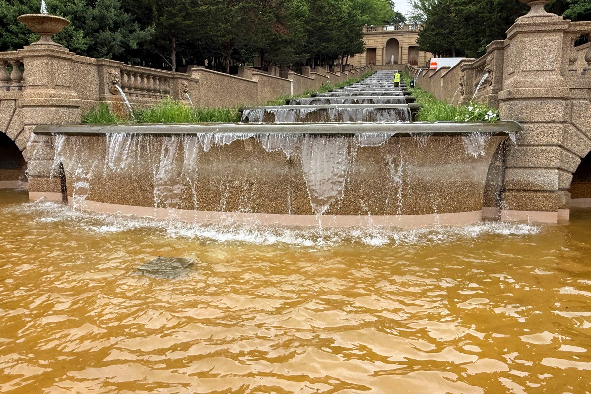 A renovação de Trump tornou o Lincoln Reflecting Pool verde. Agora a água da fonte próxima do Malcolm X Park ficou marrom