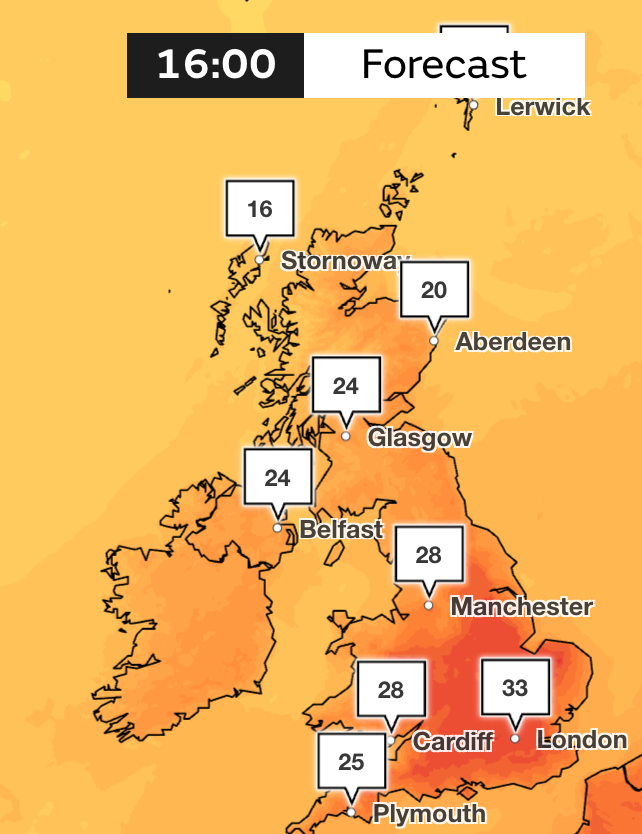 Highs of 33C are forecast for Thursday afternoon in the capital