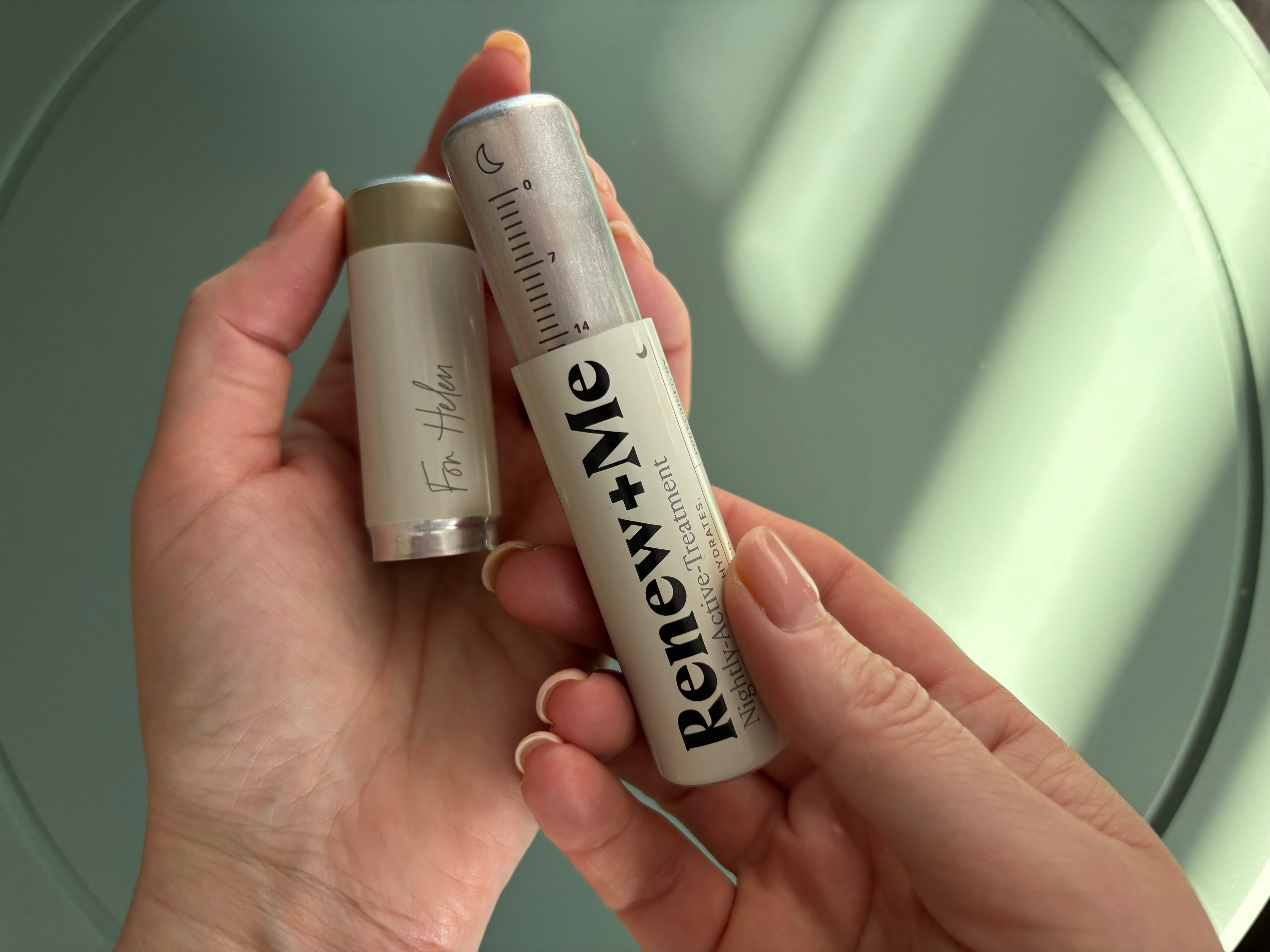 The treatment comes in a daily doser tube containing a 28-day supply, with the first month costing £6.99 (Helen Wilson-Beevers)