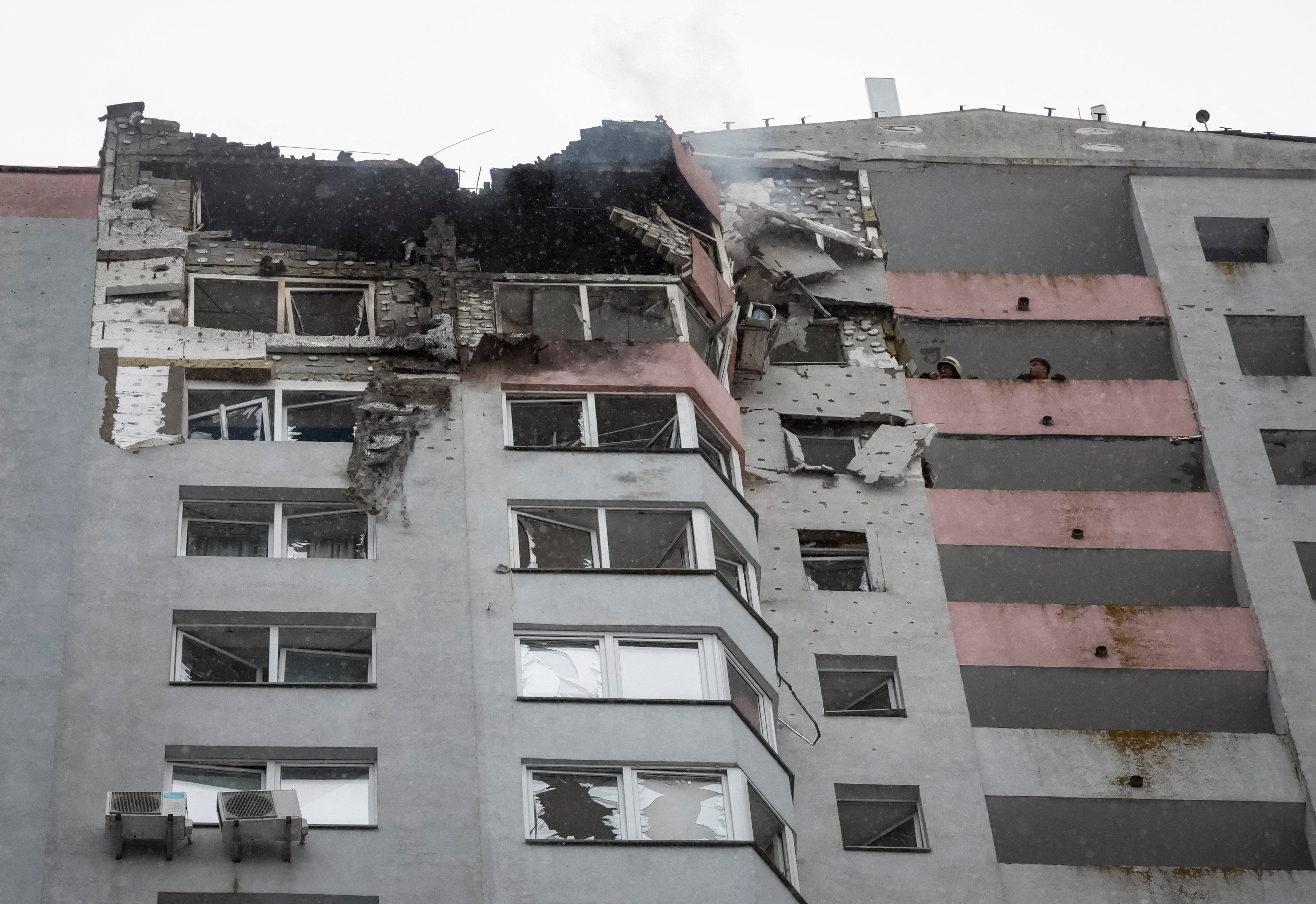 An apartment building hit by a Russian drone strike, amid Russia's attack on Ukraine, in Kyiv, Ukraine July 8, 2026. REUTERS/Yan Dobronosov