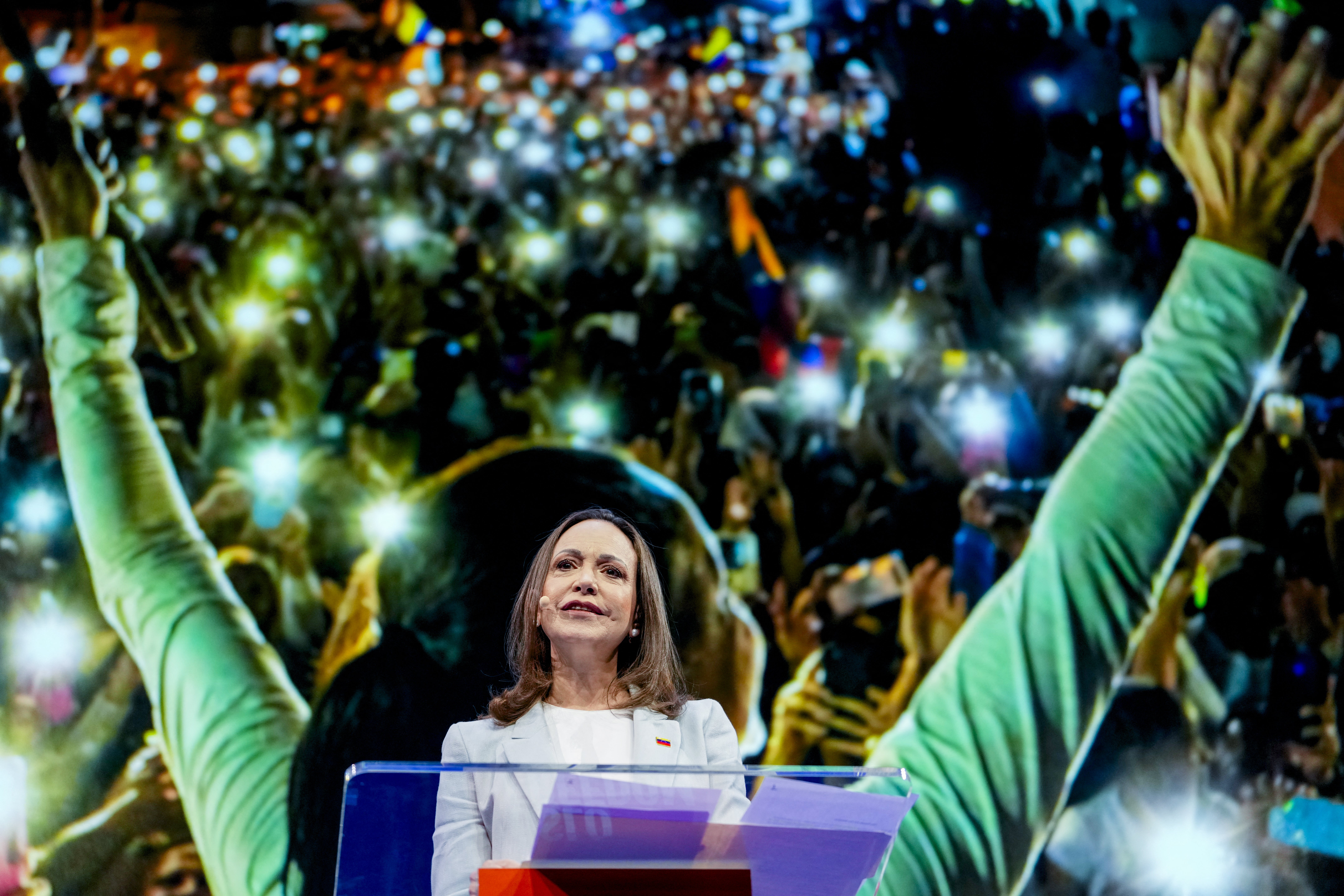 Trump also labeled María Corina Machado as 'wonderful' and remarked upon the time she handed over her Nobel Peace Prize to him