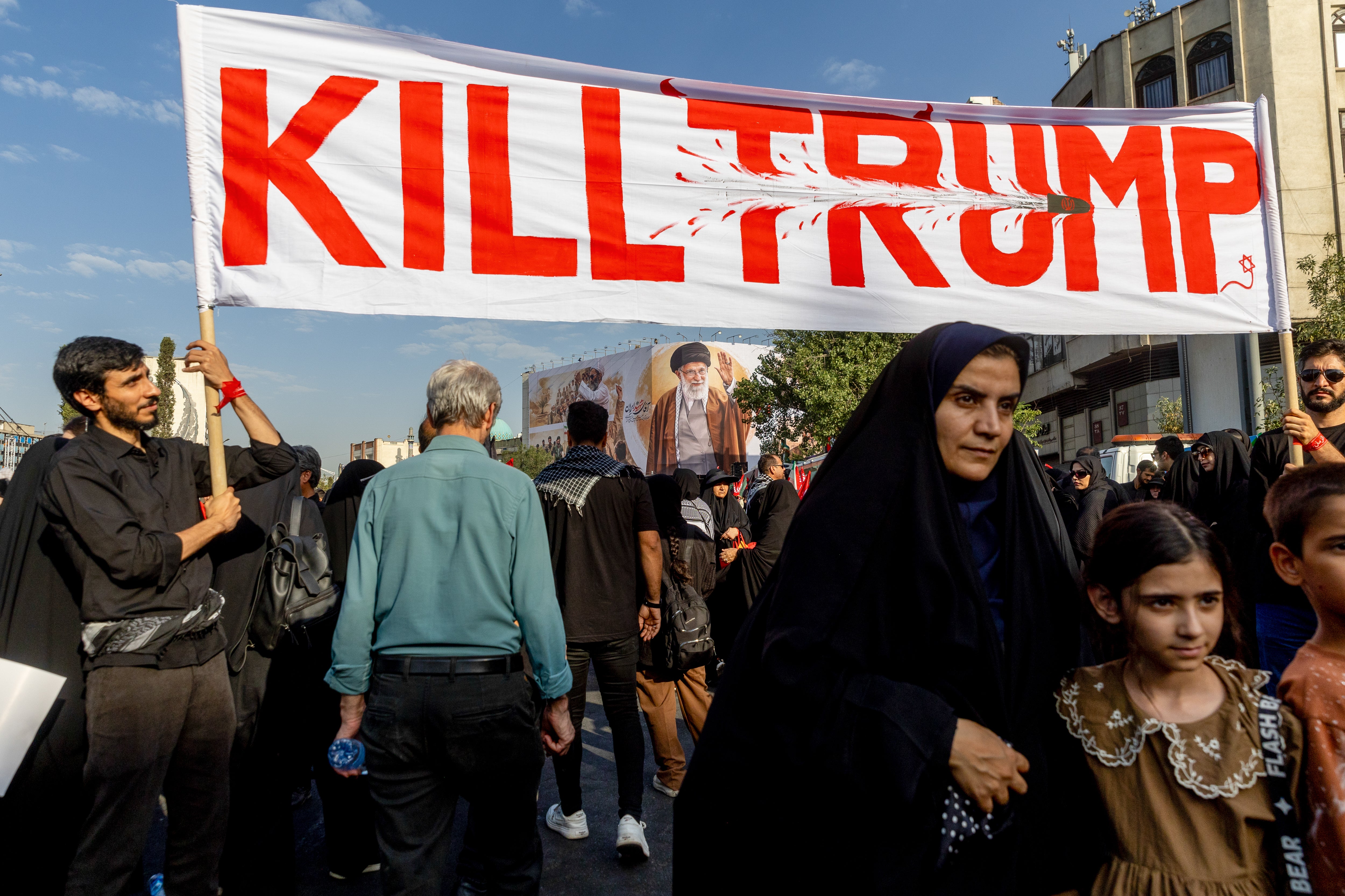 Mourners display a banner that reads Kill Trump during the third day of funeral ceremonies for Iran's slain Supreme Leader Ayatollah Ali Khamenei on July 6, 2026
