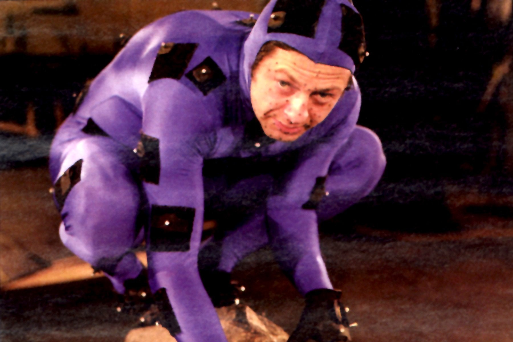 Serkis in his motion-capture suit on the set of 2002’s ‘The Lord of the Rings: The Two Towers’ (Shutterstock)
