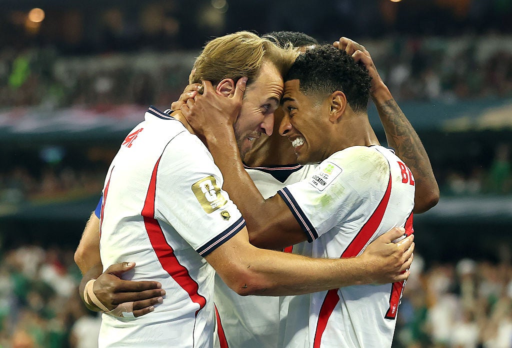 Jude Bellingham and Karry Kane celebrate during the Mexico game