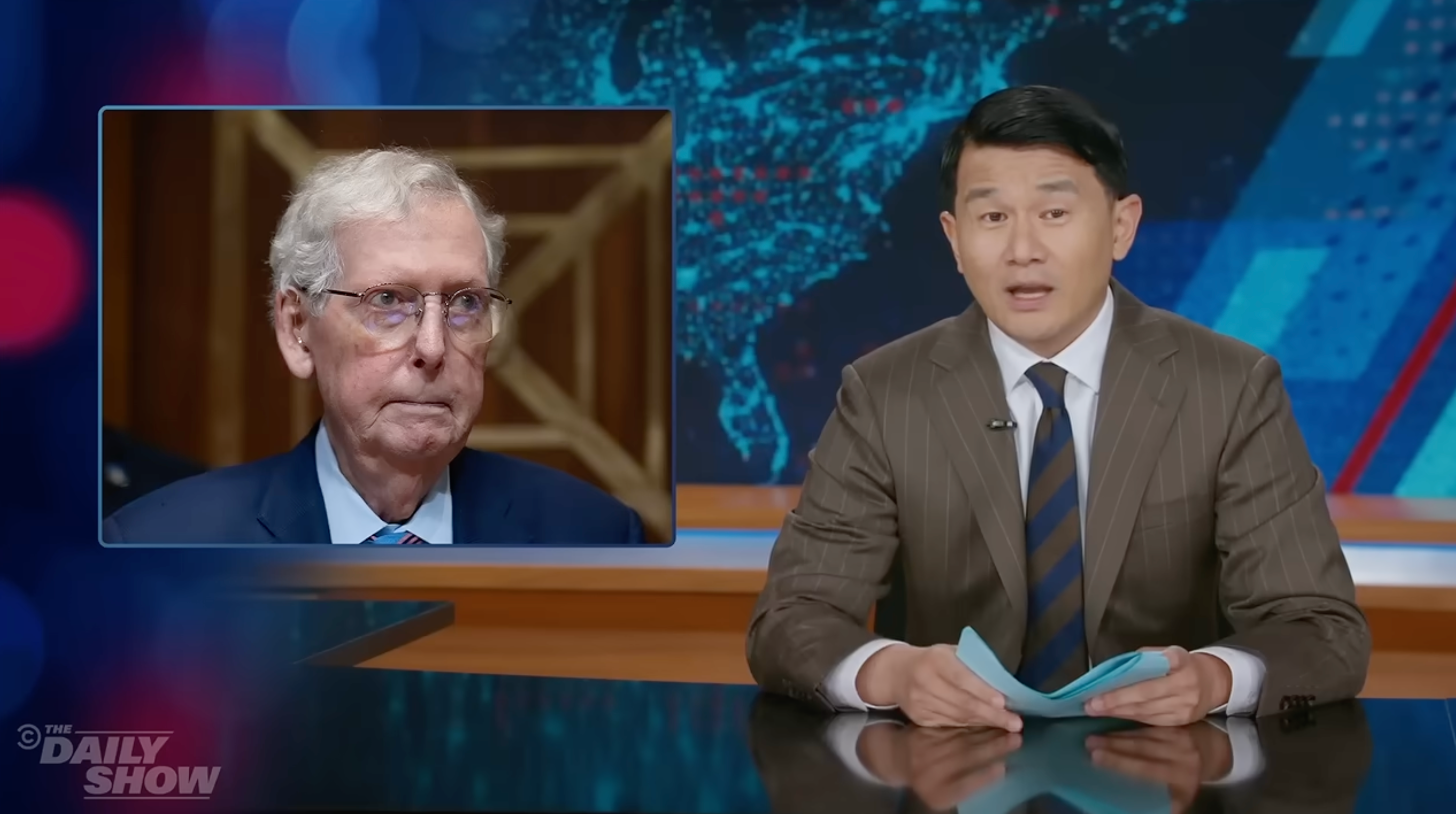 Daily Show mocks Mitch McConnell over his ‘totally legit’ 20-minute phone calls with numerous Republicans