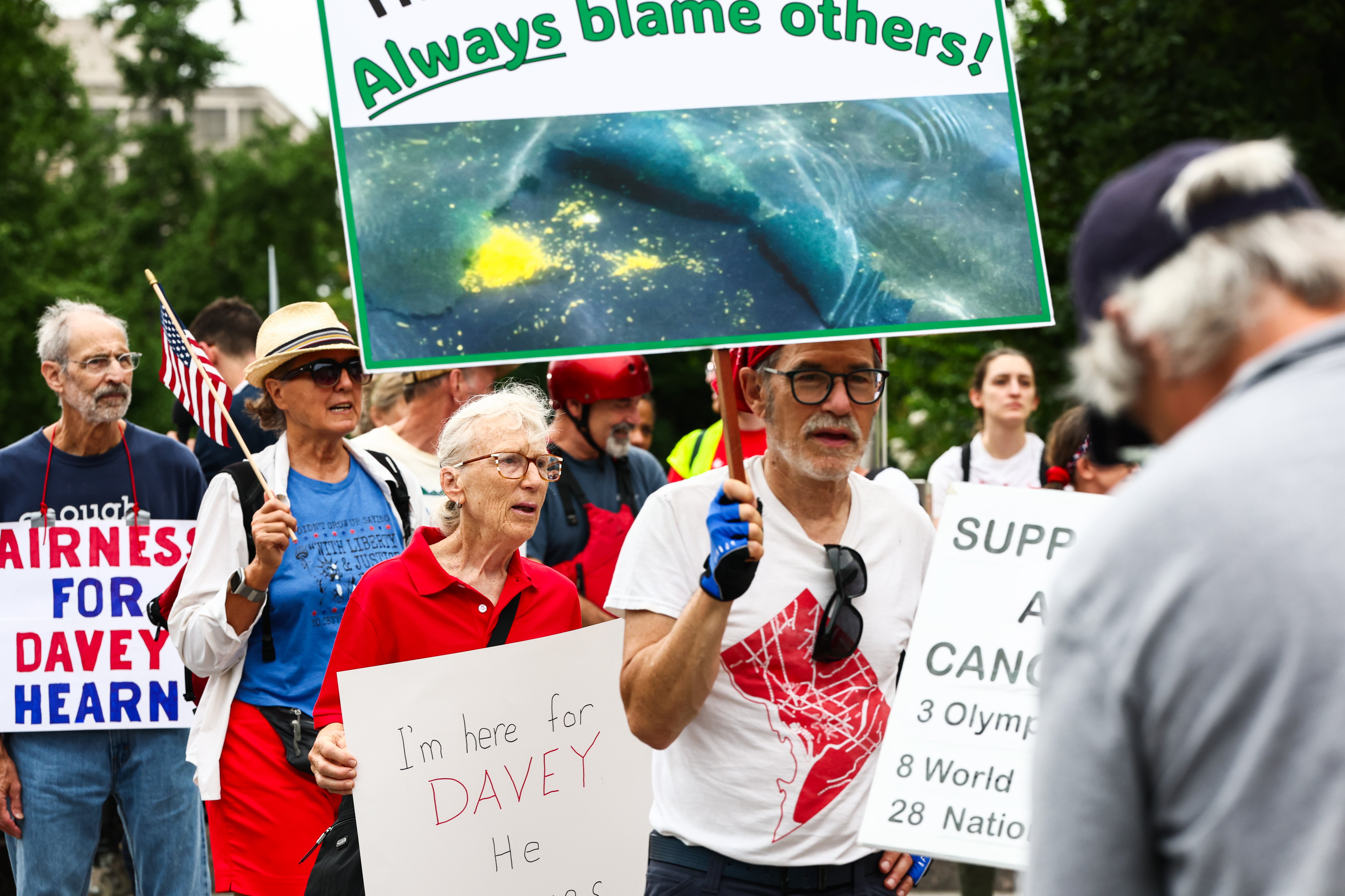 Protesters rallied to support David Hearn as he appeared for his arraignment in DC Superior Court on July 9 (Getty)