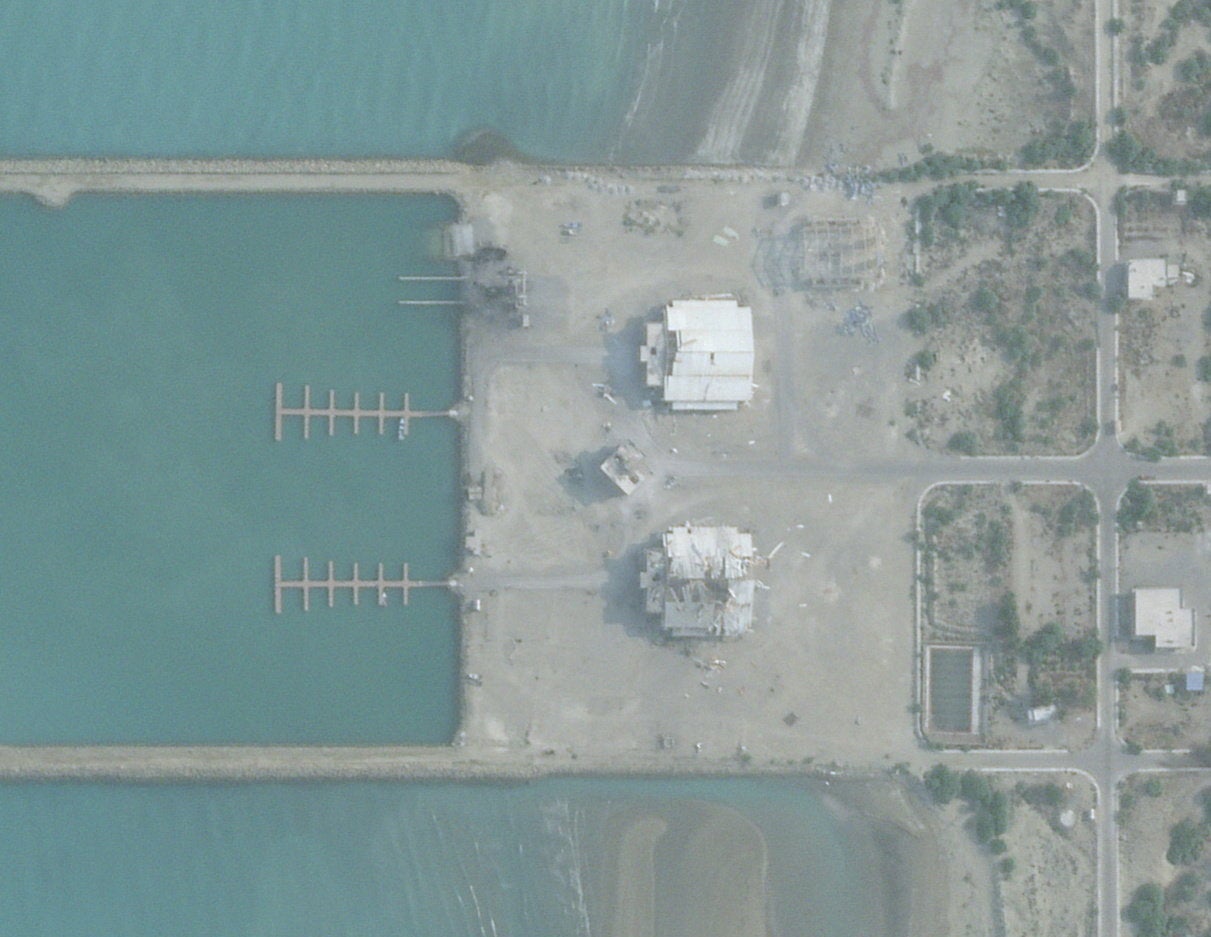 Satellite imagery shows damage to an Iranian port building following recent US strikes in Sarkhur Tahruyi (Reuters)