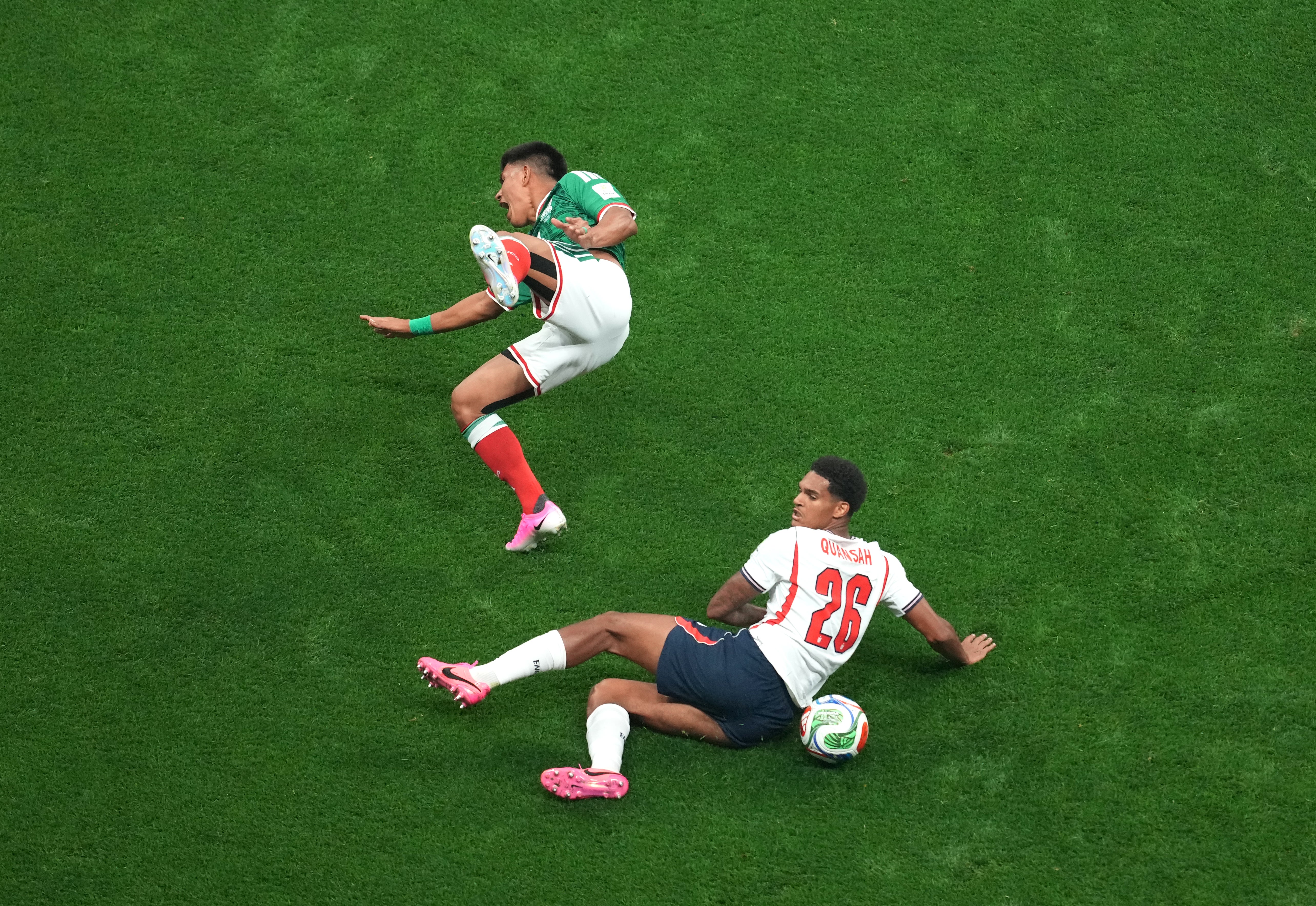 Quansah’s foul on Jesus Gallardo resulted in a red card after a VAR review (Martin Rickett/PA)