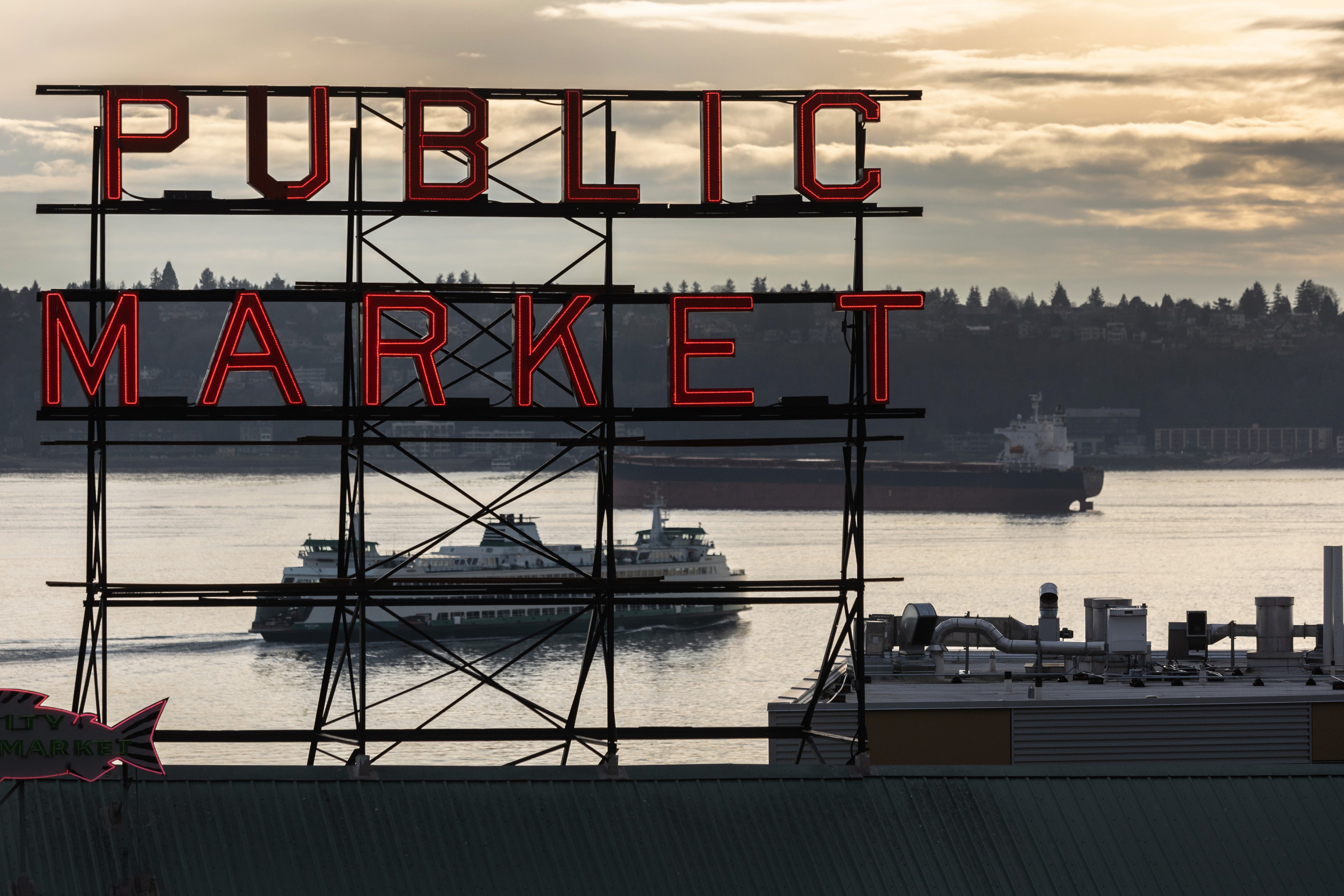 A ferry and a tanker pass through the Puget Sound near Seattle's Pike Place Market in Seattle, Washington, in March 2022. The cancer was first detected there in 2022