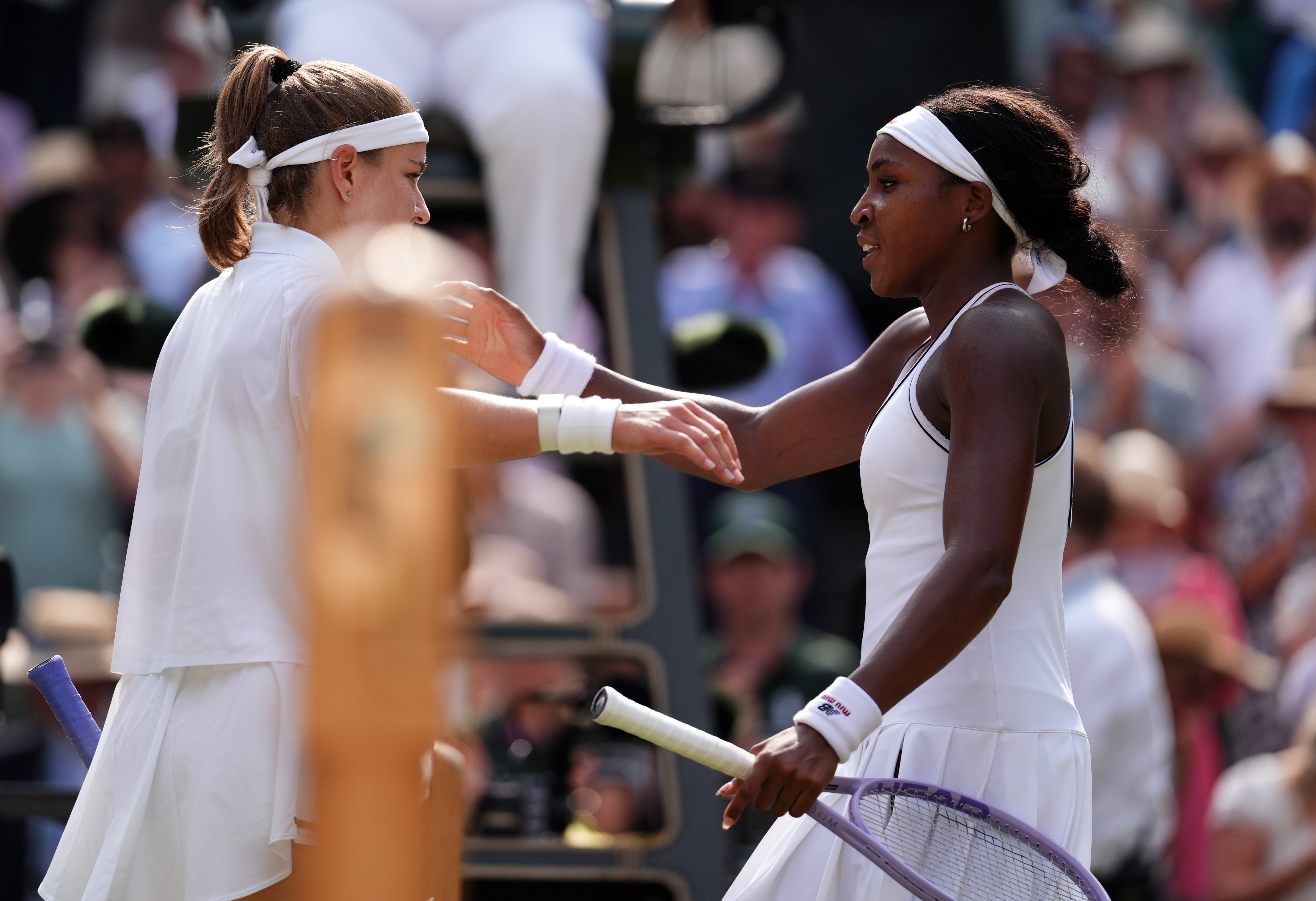 Gauff (right) congratulates Muchova after a titanic tussle (Mike Egerton/PA) (PA Wire)