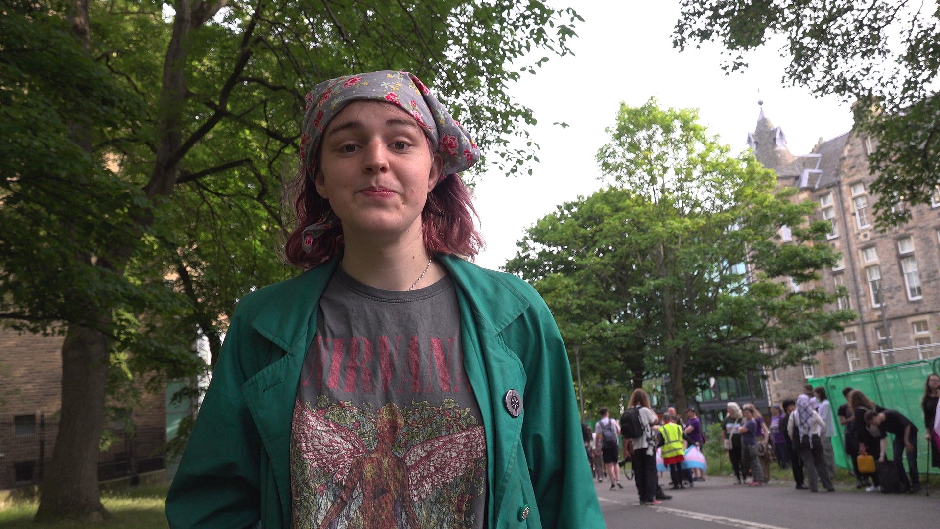 Lila Goodwyn was one of approximately 80 people who gathered to protest the Equality and Human Rights Commission’s (EHRC) new guidance on single-sex spaces in Edinburgh on Thursday (PA)