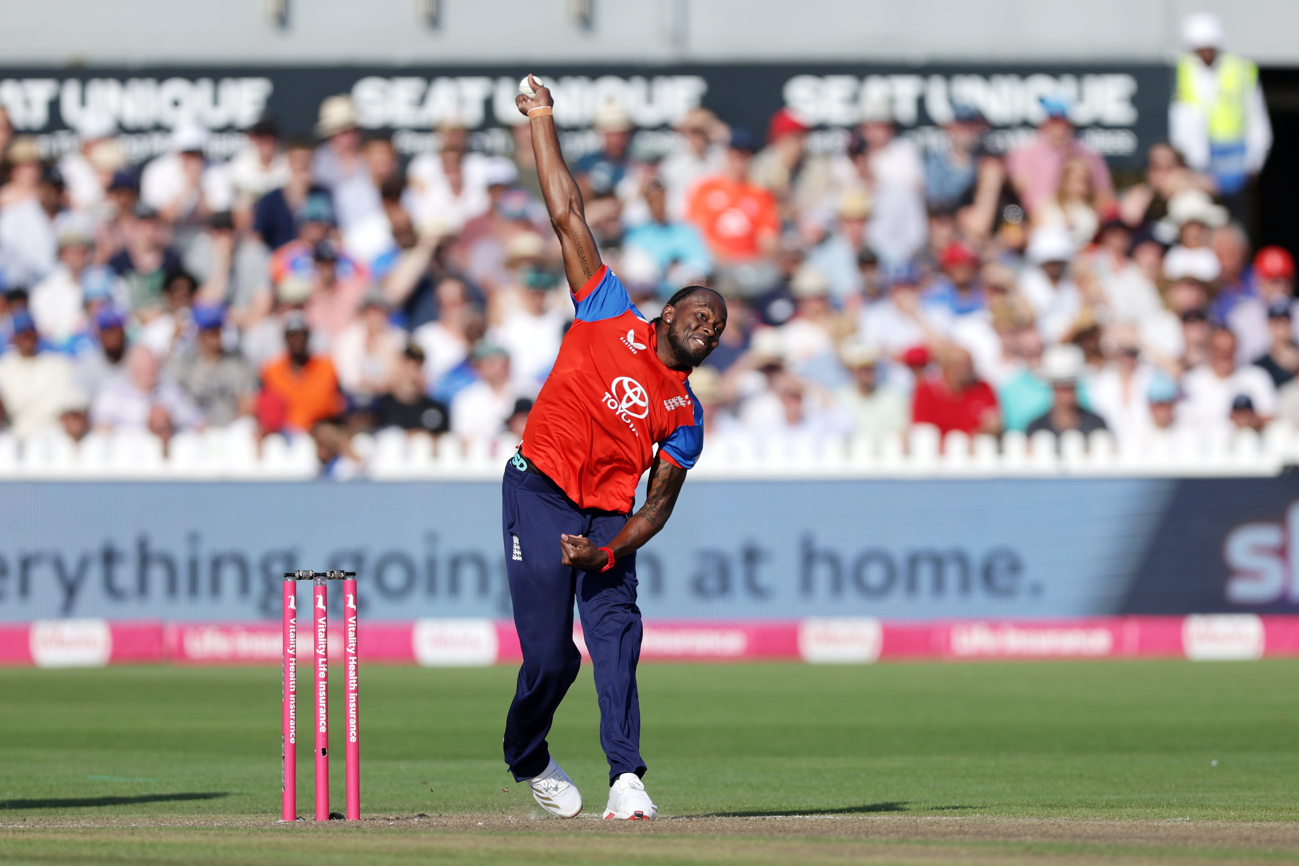 Jofra Archer helped keep India’s batters in check (Steven Paston/PA)