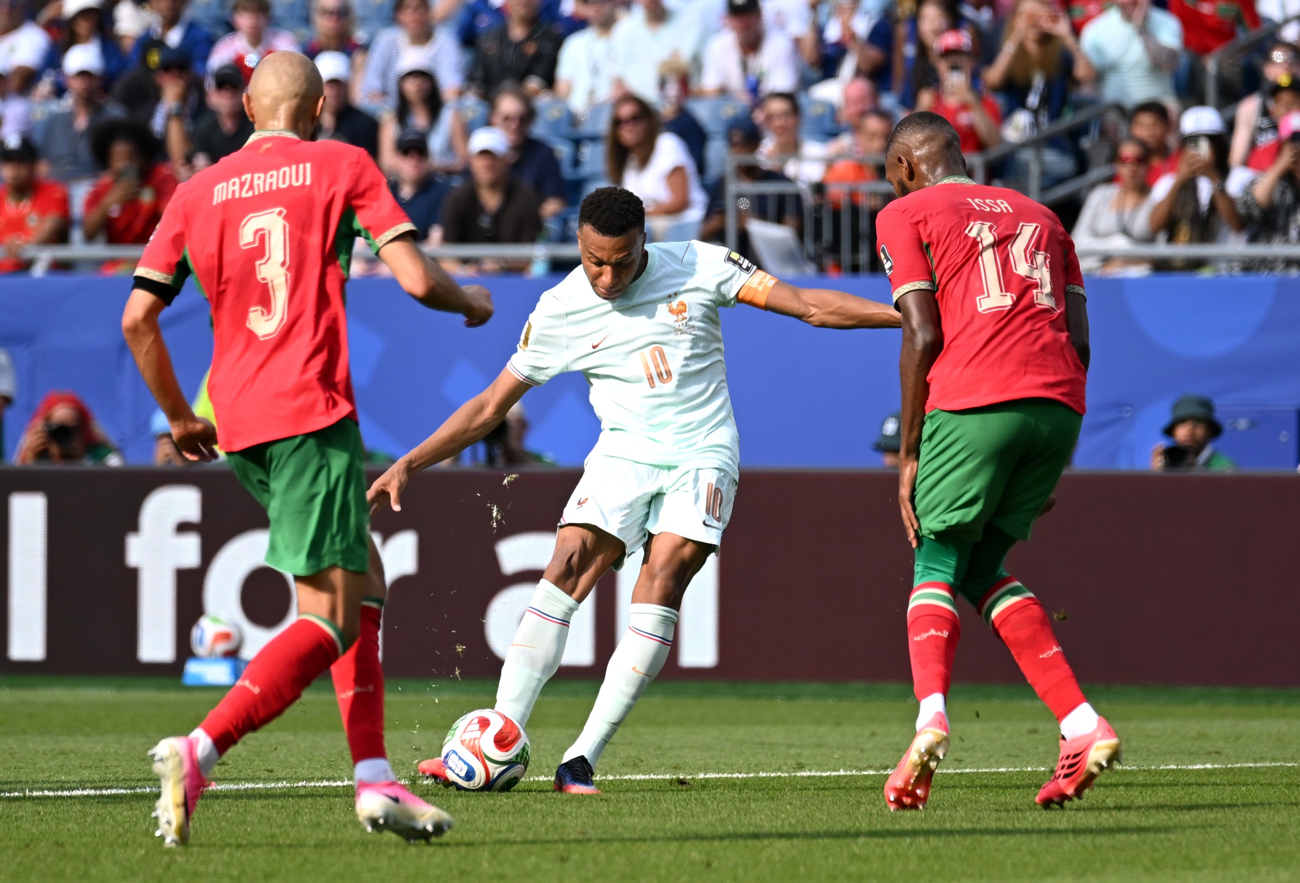Kylian Mbappe fires home France's first goal