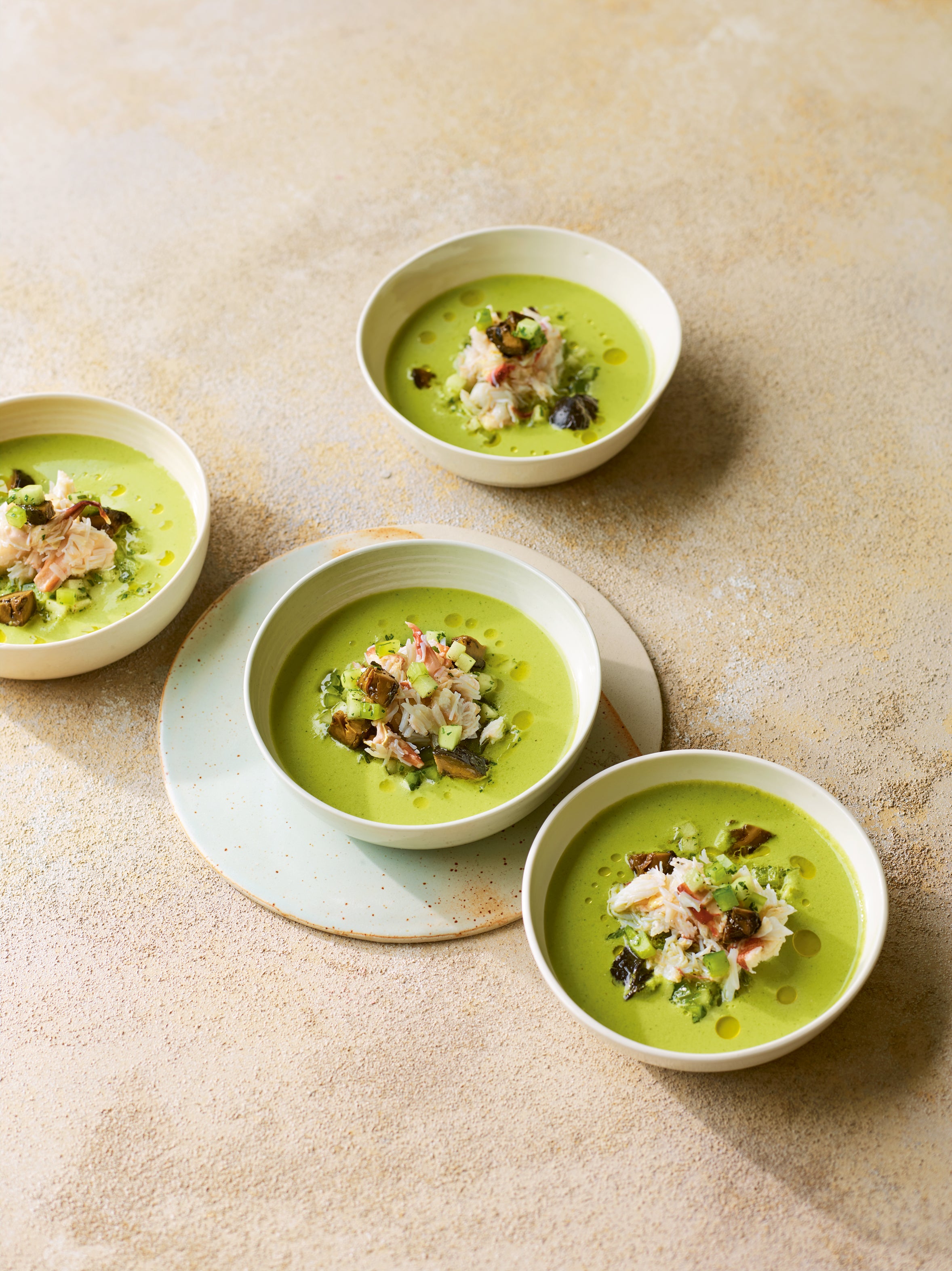 Nathan Outlaw’s crab-topped gazpacho is made for heatwave entertaining – most of the work is done the day before