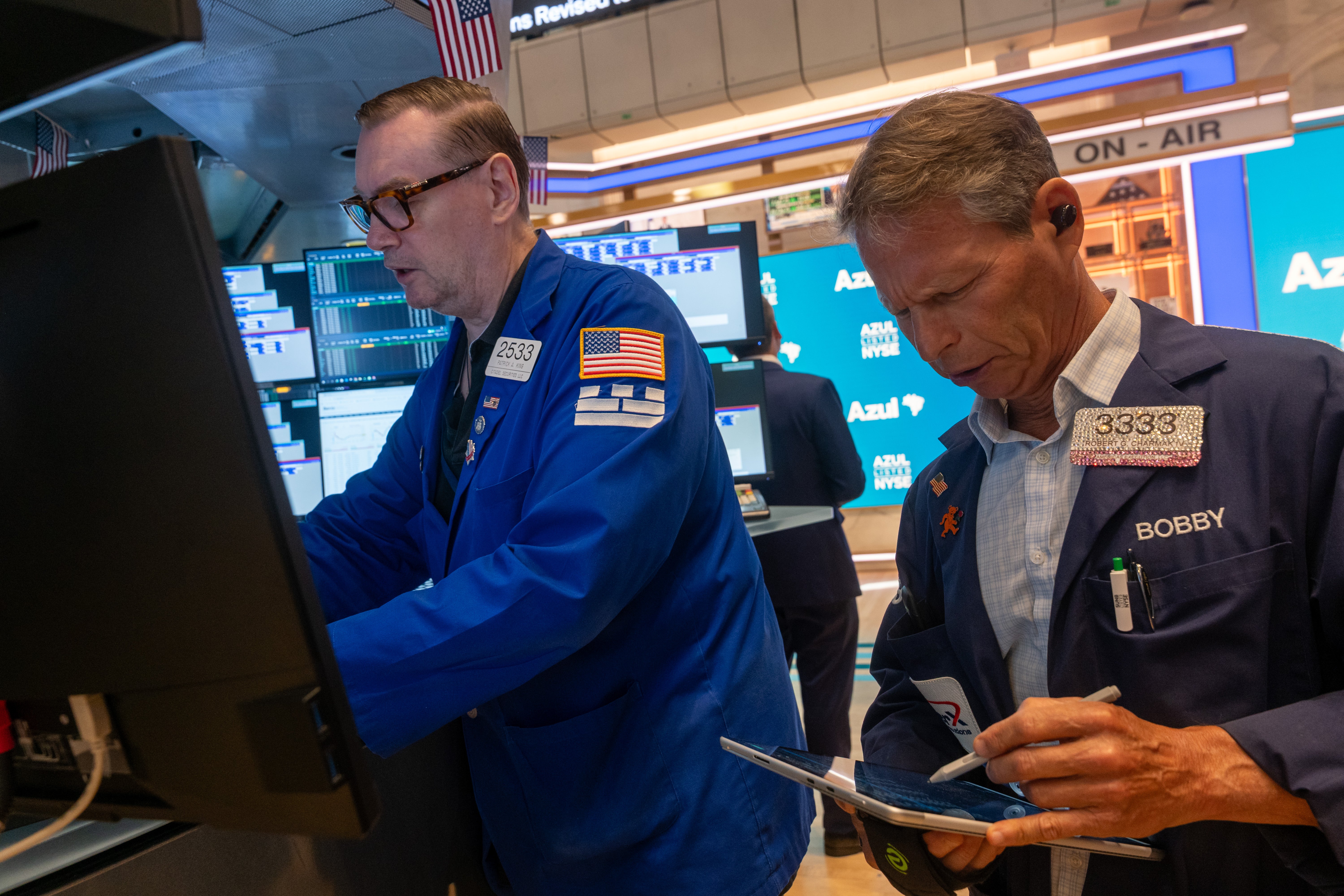 Traders work on the floor of the New York Stock Exchange (NYSE) on July 09, 2026