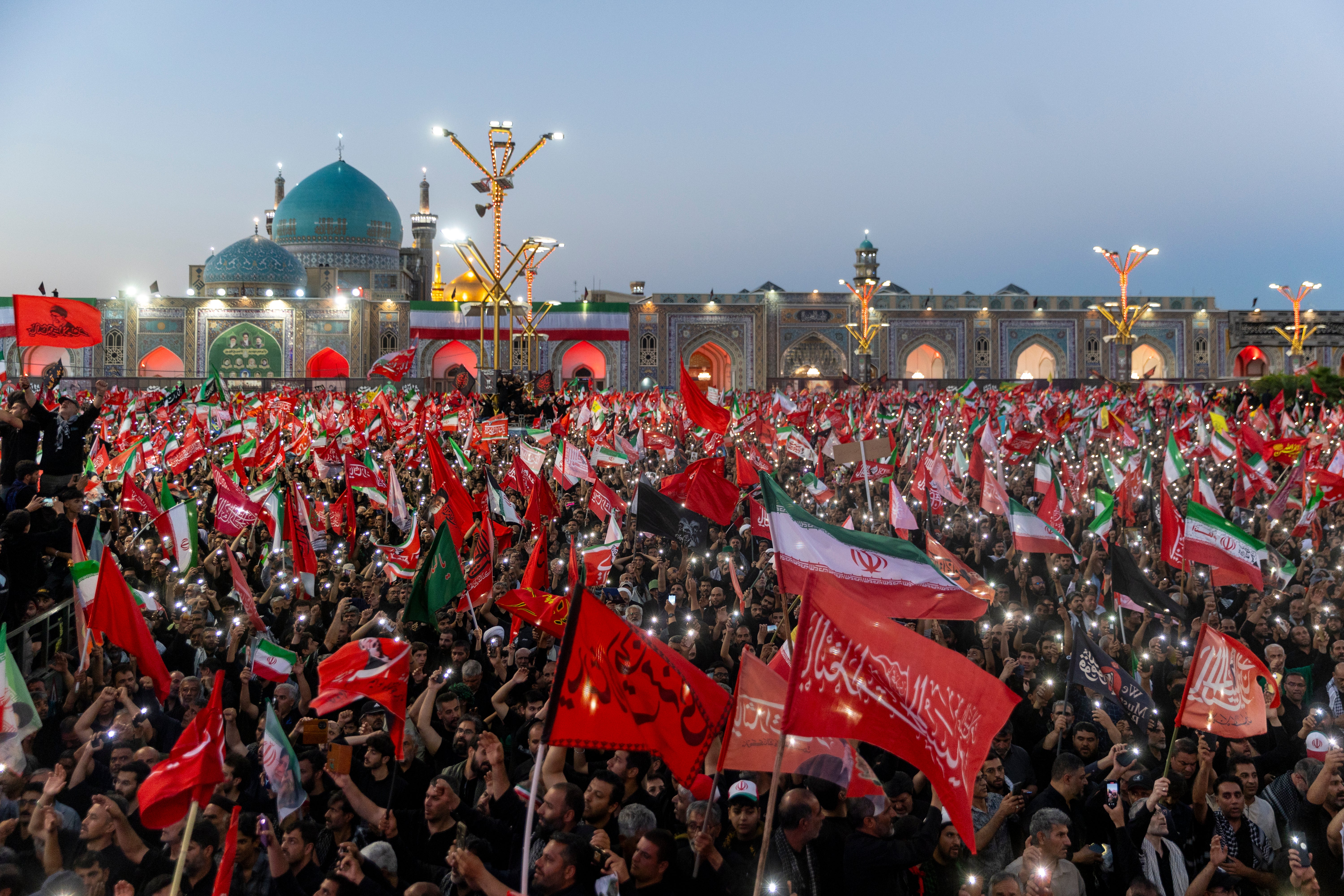 Huge crowds gather for the burial of Iran's late supreme leader, Ayatollah Ali Khamenei at the Imam Reza Shrine on July 09, 2026 in Mashhad, Iran (Getty)
