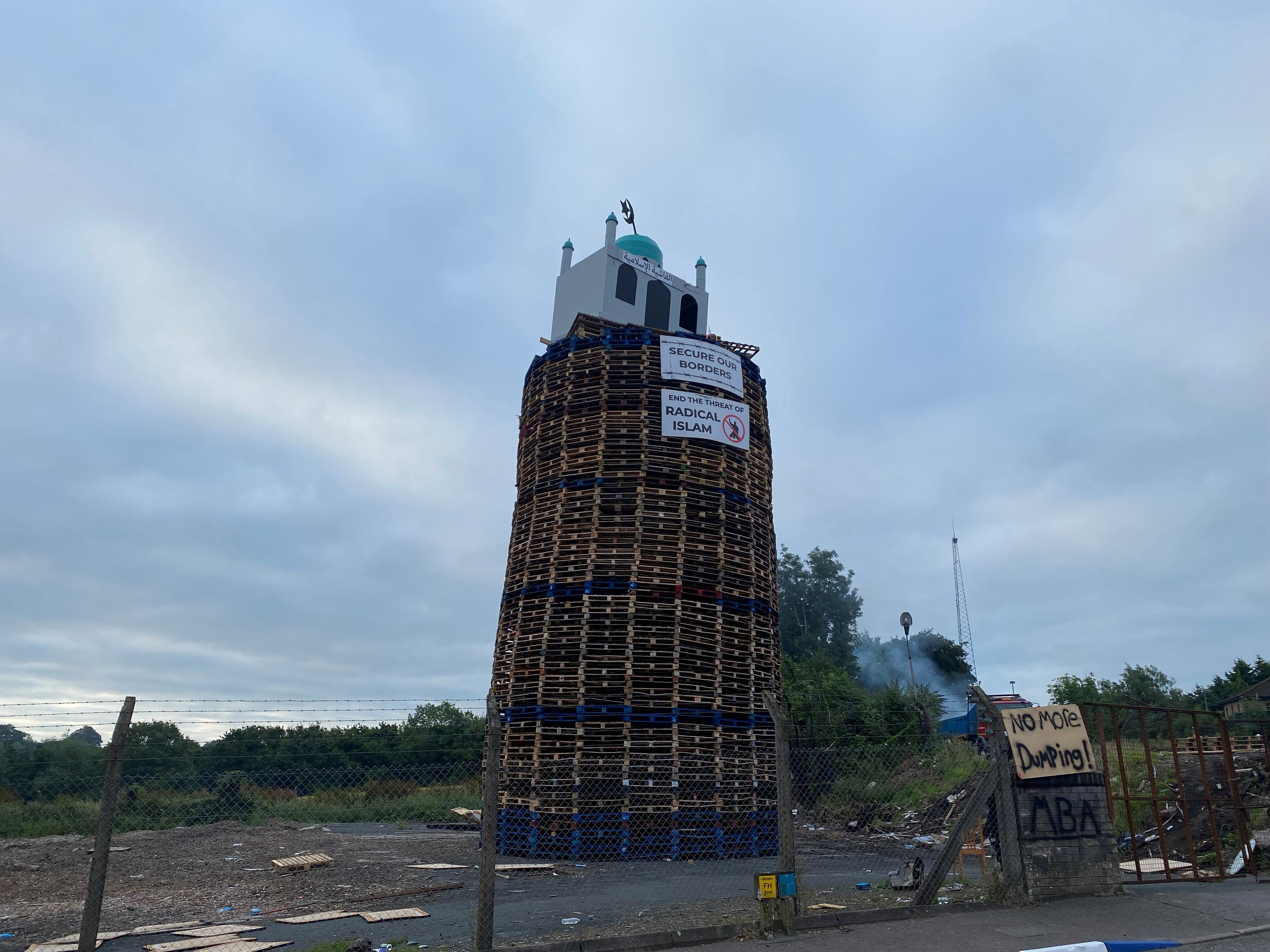 A replica mosque had been placed on top of the bonfire in Co Tyrone