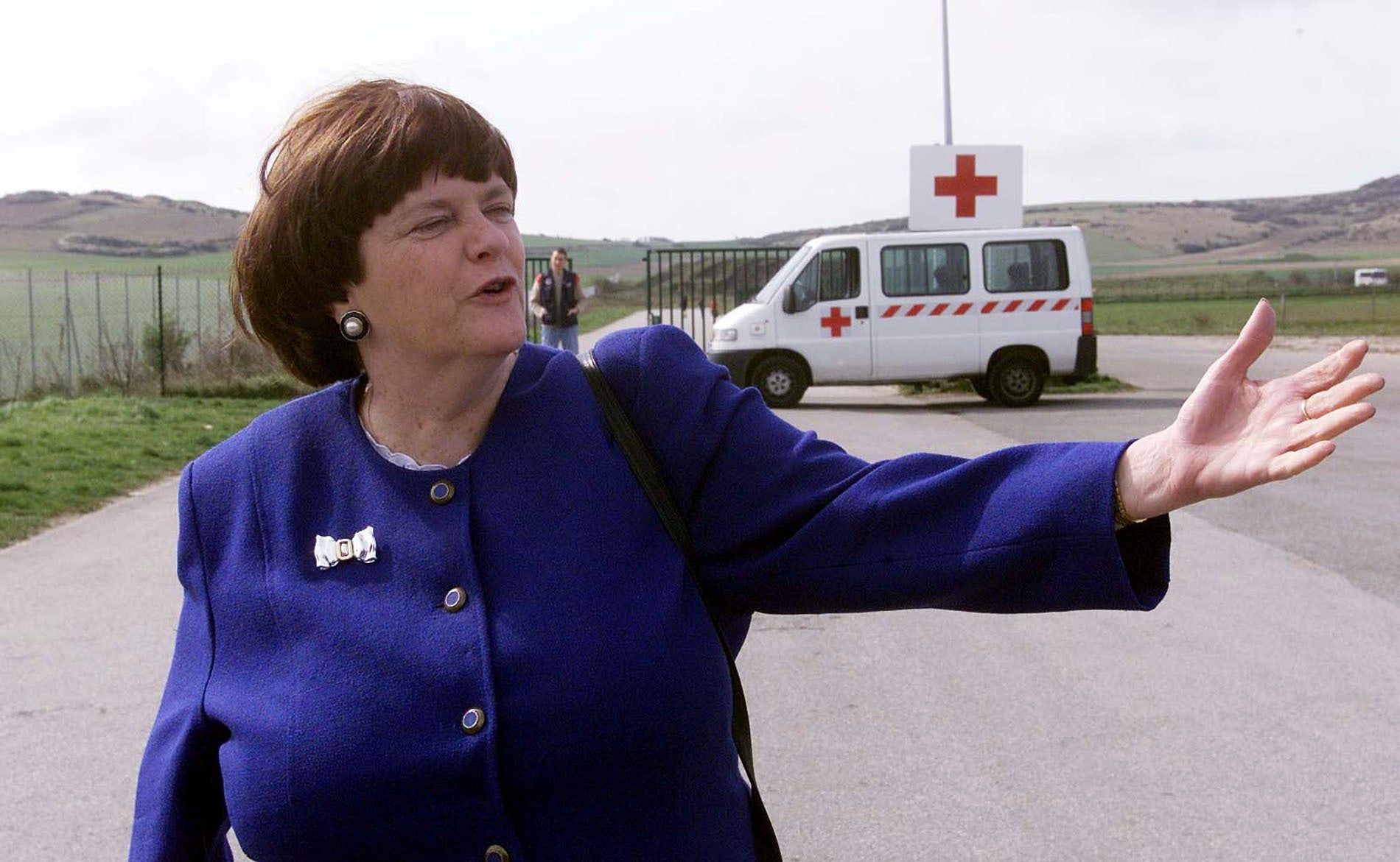 Shadow home secretary Ann Widdecombe highlights the asylum crisis on a visit to Calais, France in 2001 (Sean Dempsey/PA) (PA Archive)