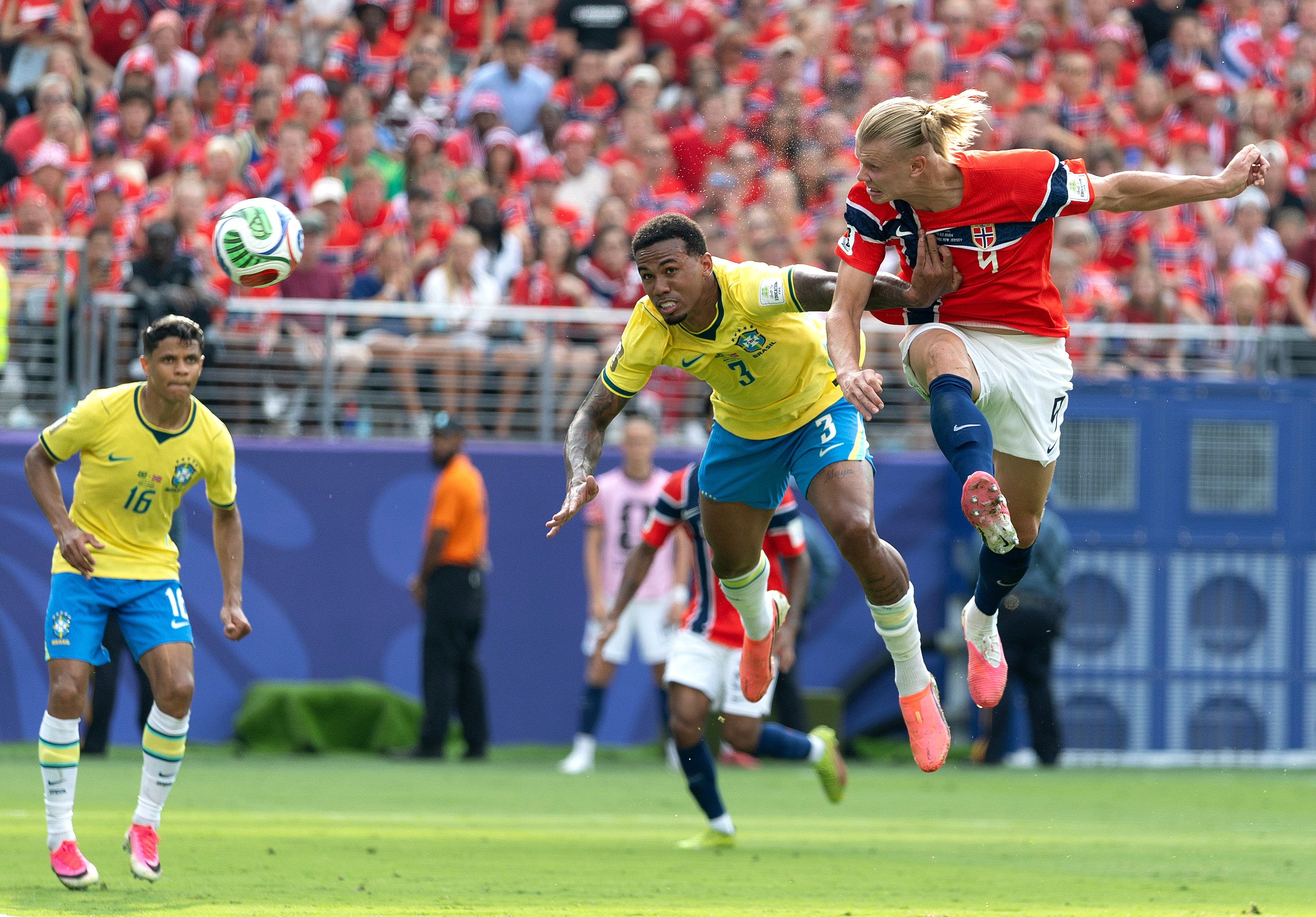 Erling Haaland overpowered Gabriel in Norway's win over Brazil