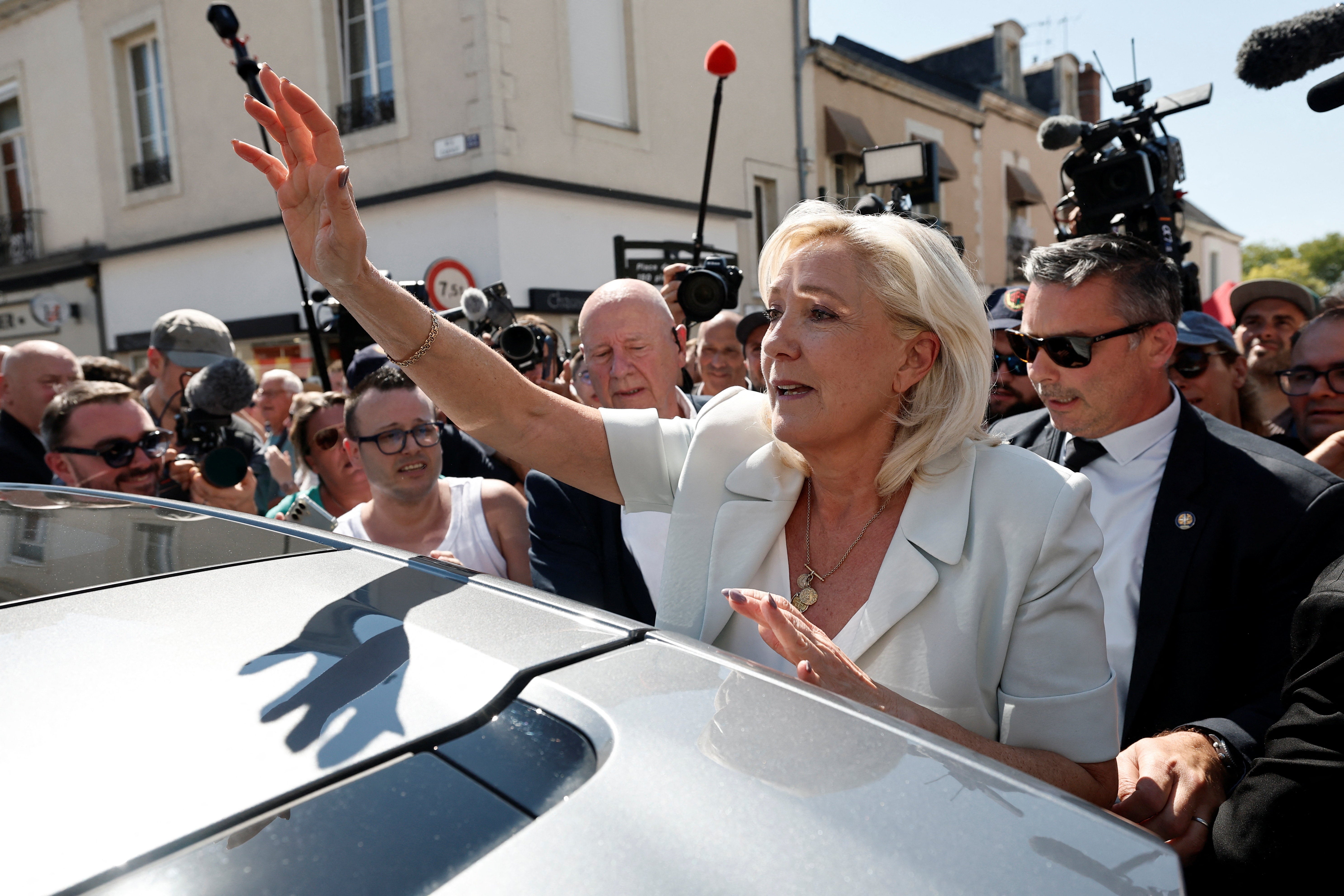 Le Pen drew huge crowds in Le Fleche a day after she announced her candidacy for the 2027 French presidential election (Reuters)