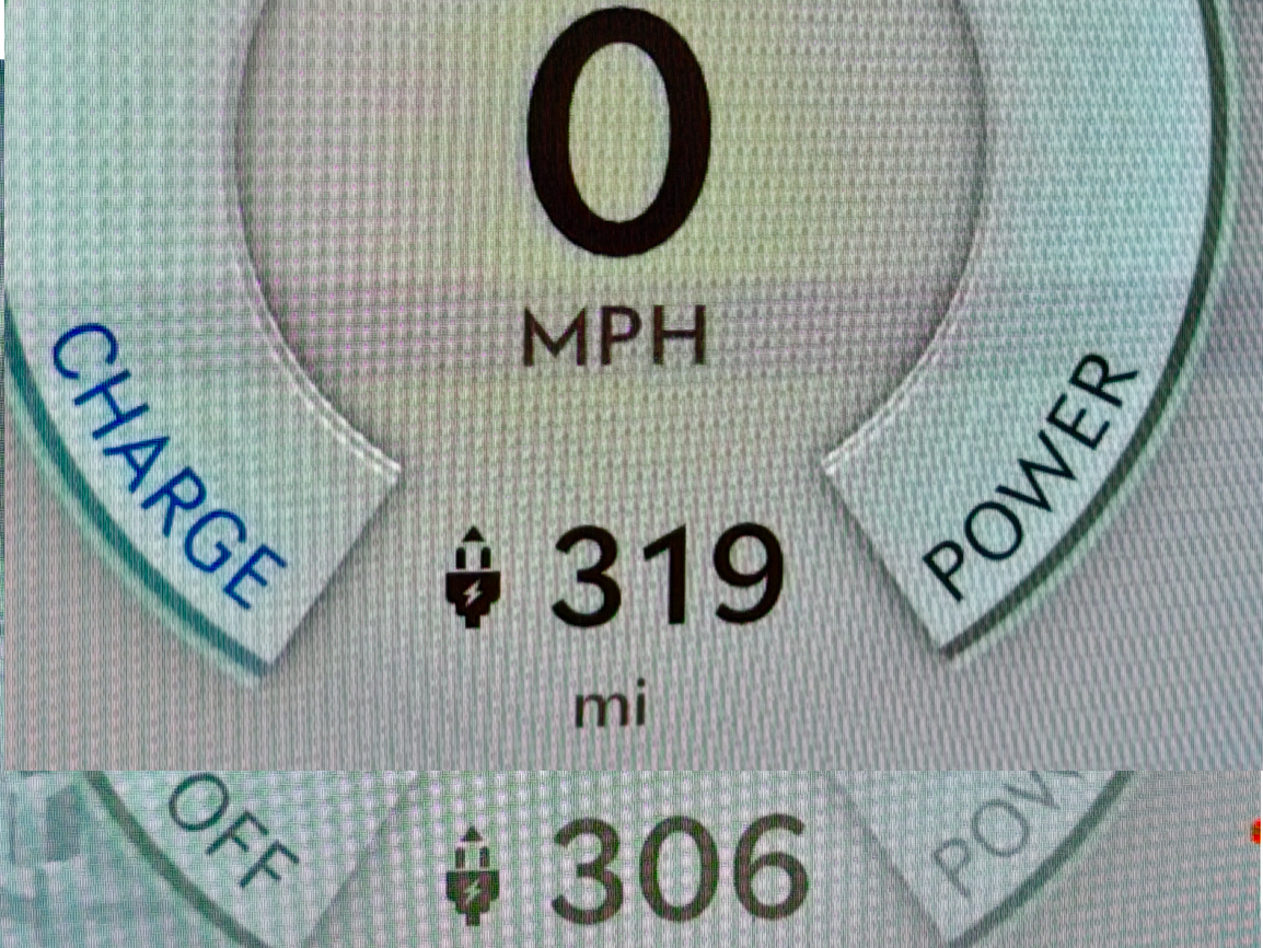 The GV70 is proving to be impressively efficient, as this example of an 18-mile journey shows. Starting with a 319 mile range should’ve left me with 301 miles, not 306. (Genesis)