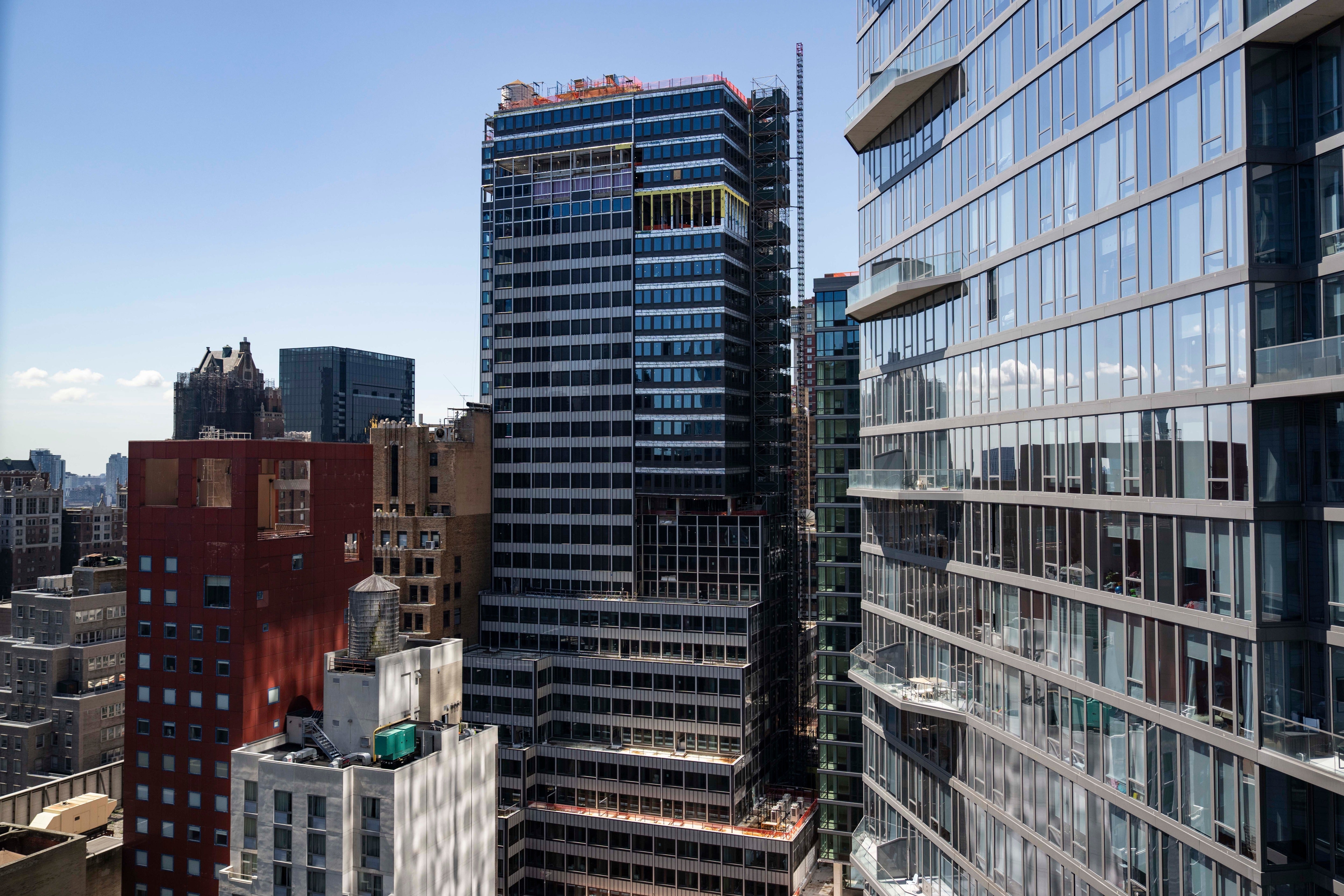 Two steel columns buckled this week inside the former Pfizer headquarters in Midtown Manhattan