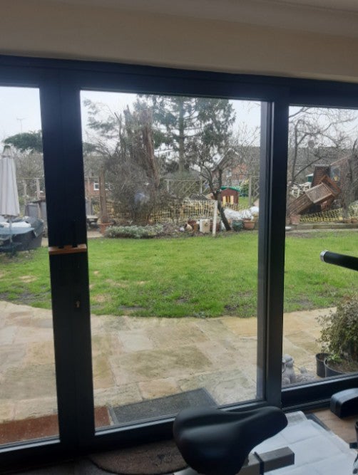 The view from Robert McCarthy's home towards the boundary with neighbour Foulla Bowler's garden, after the trees were removed