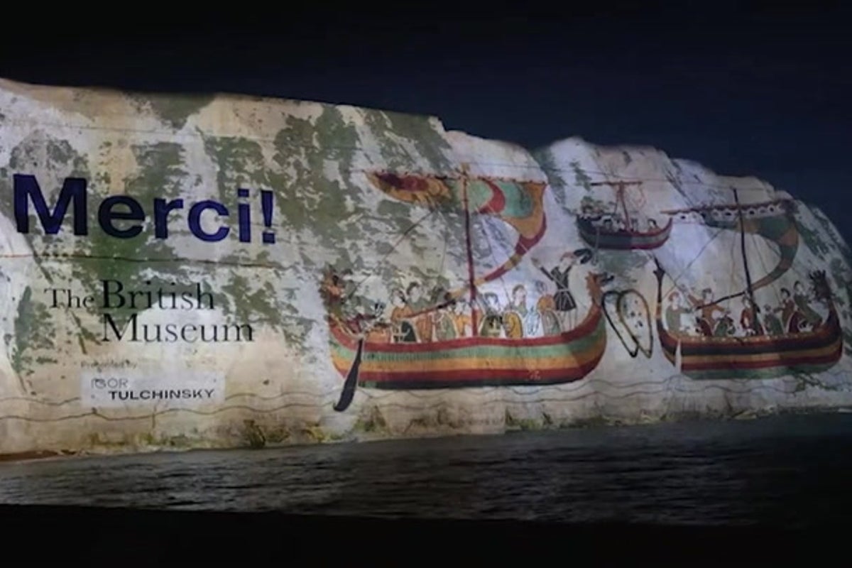 White Cliffs of Dover delivers message to France as Bayeux Tapestry arrives overnight
