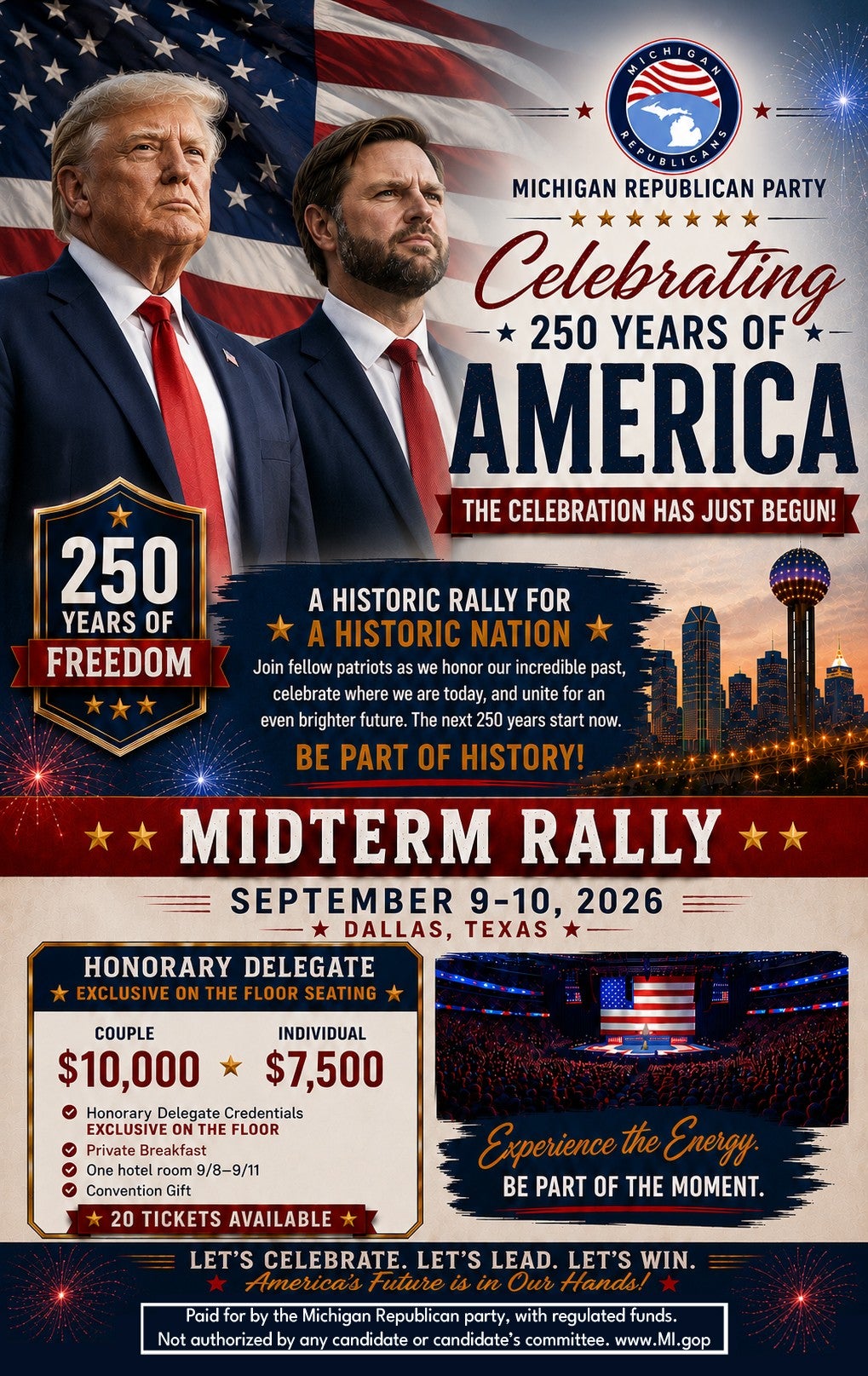 A promotion for the Republican 'midterm convention' being held in Dallas, Texas, this September posted on the Michigan GOP websie