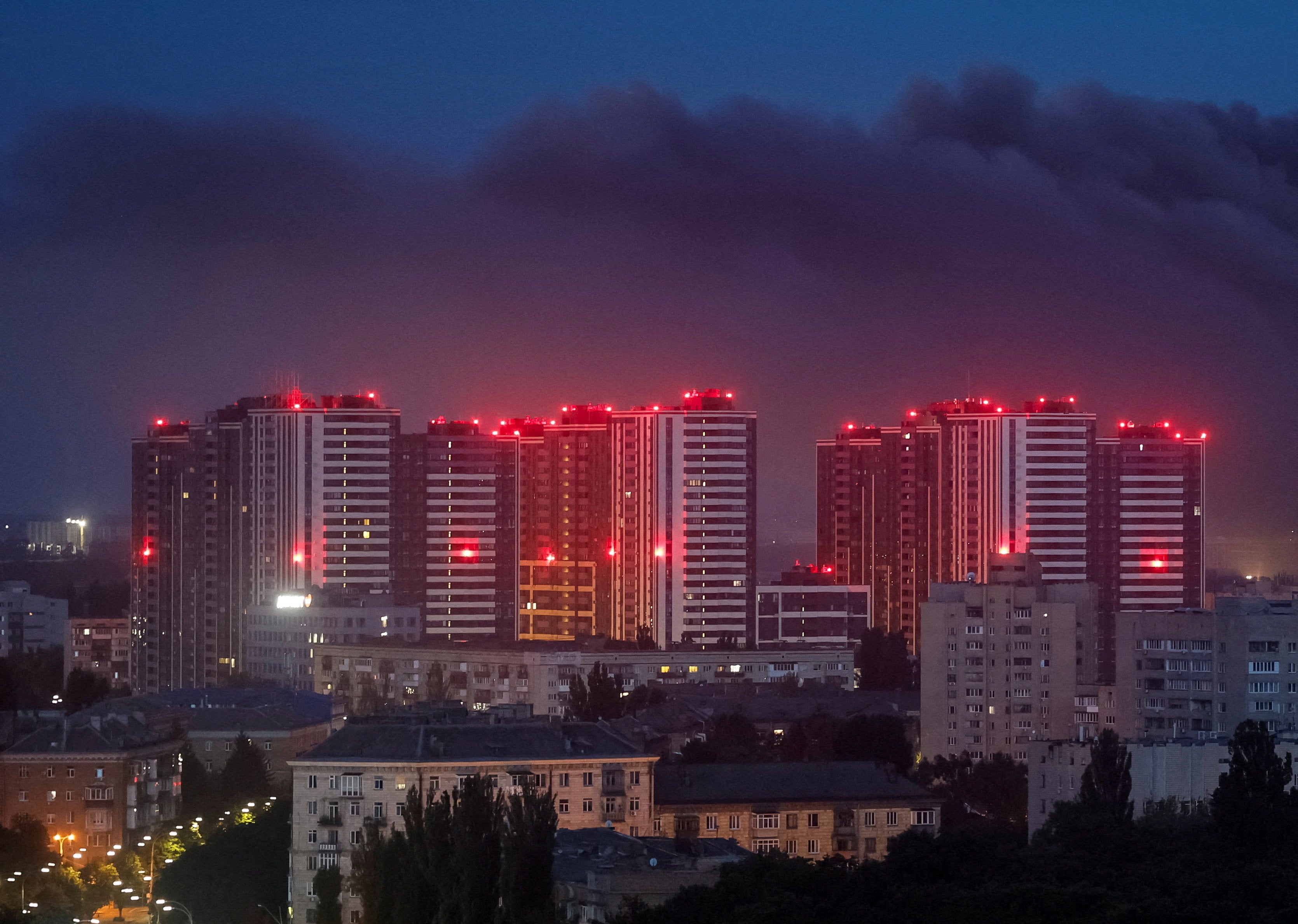 Smoke rises in the city during a Russian missile strike, amid Russia's attack on Ukraine, in Kyiv