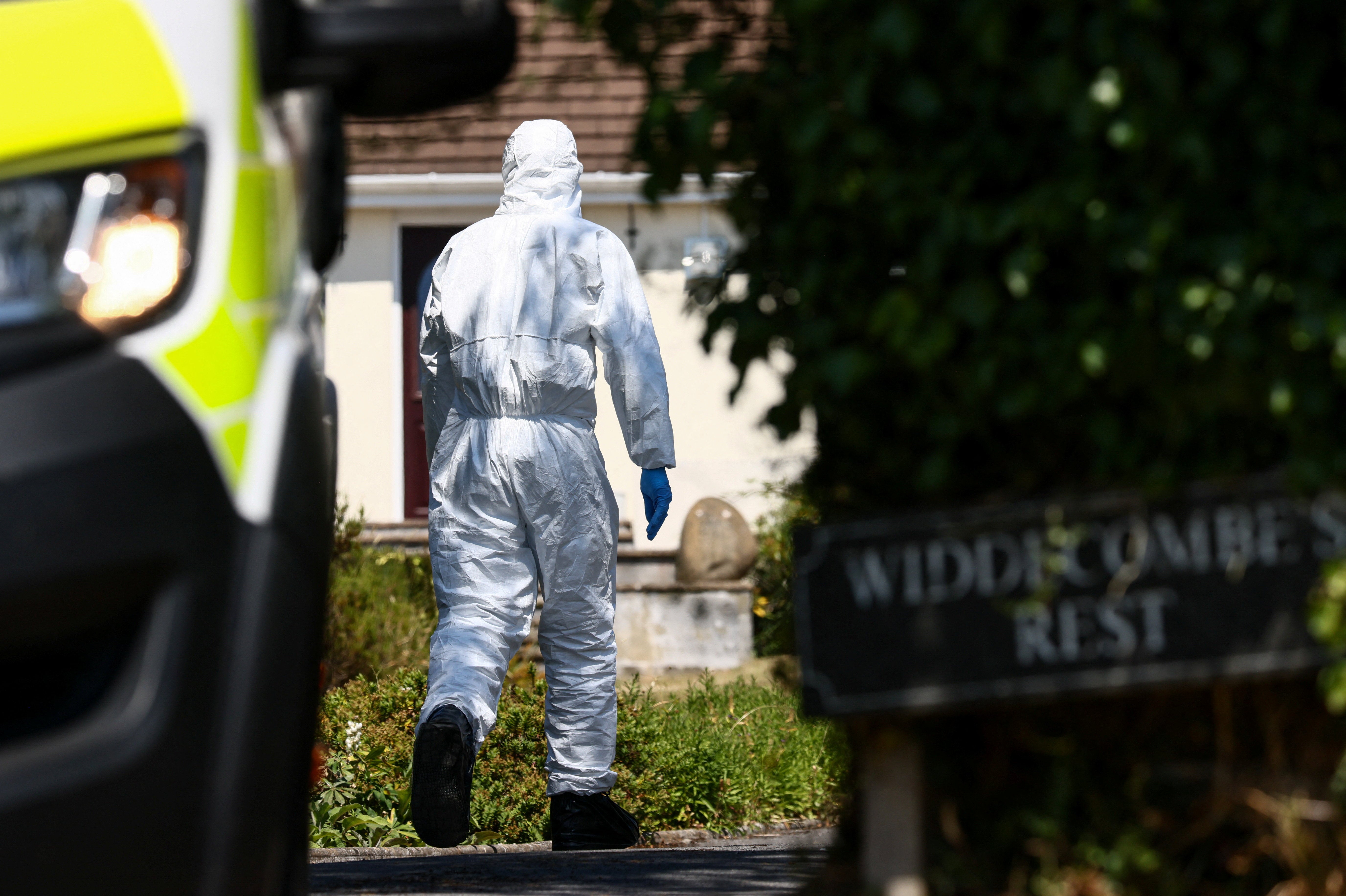 A member of the forensic team on site on Saturday