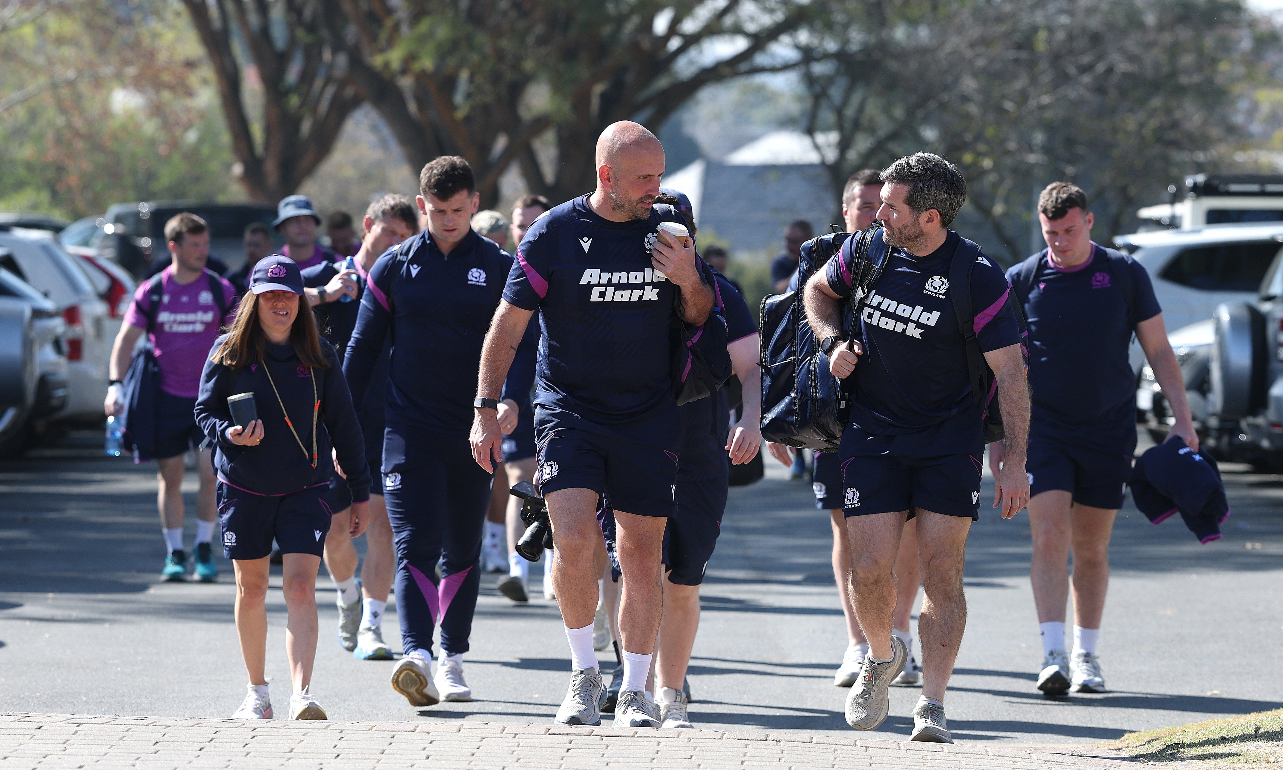 The Scotland team arrive prior to the Scotland Captain's run (Getty)