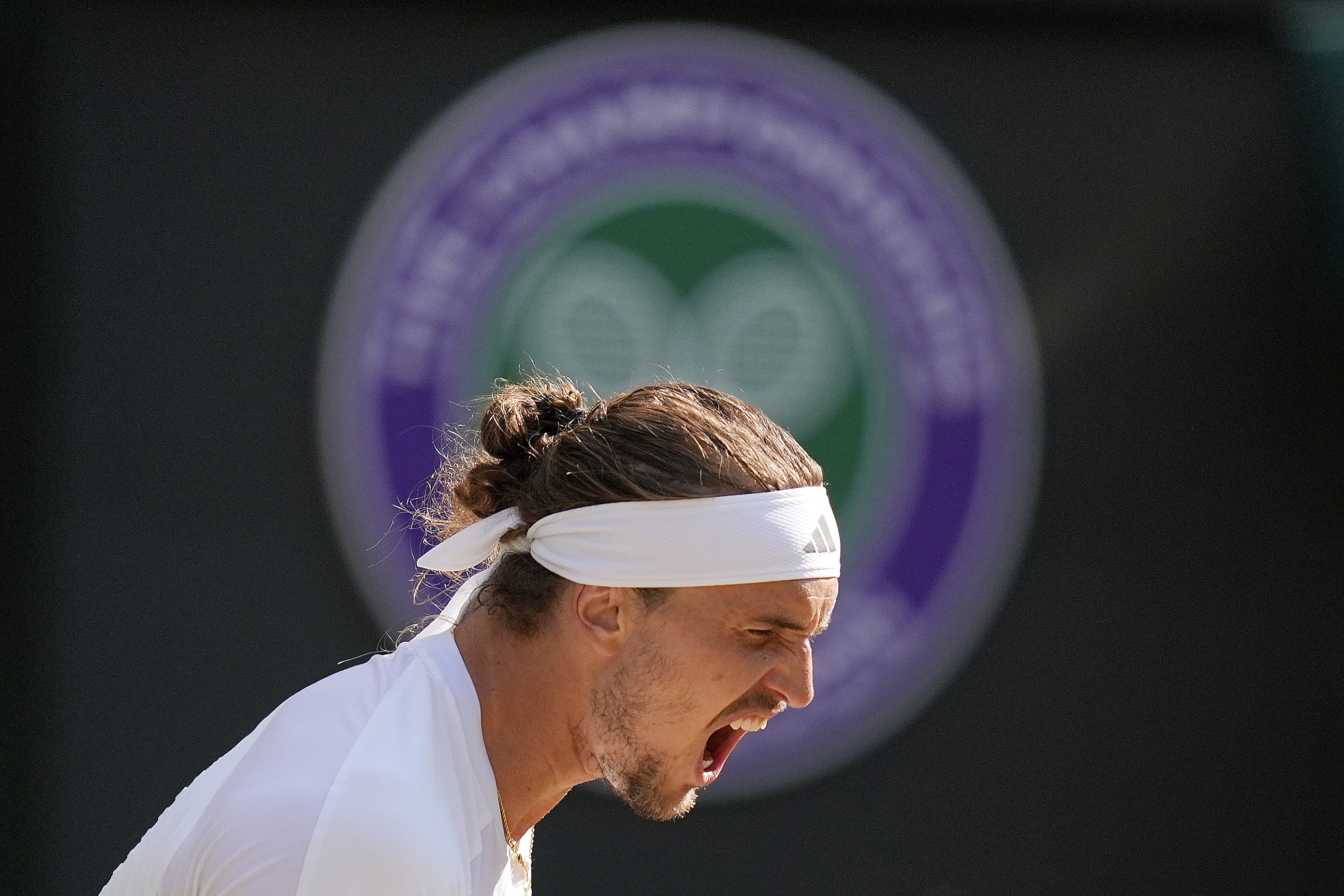 Alexander Zverev celebrates breaking Taylor Fritz’s serve at Wimbledon (Andrew Matthews/PA). (PA Wire)