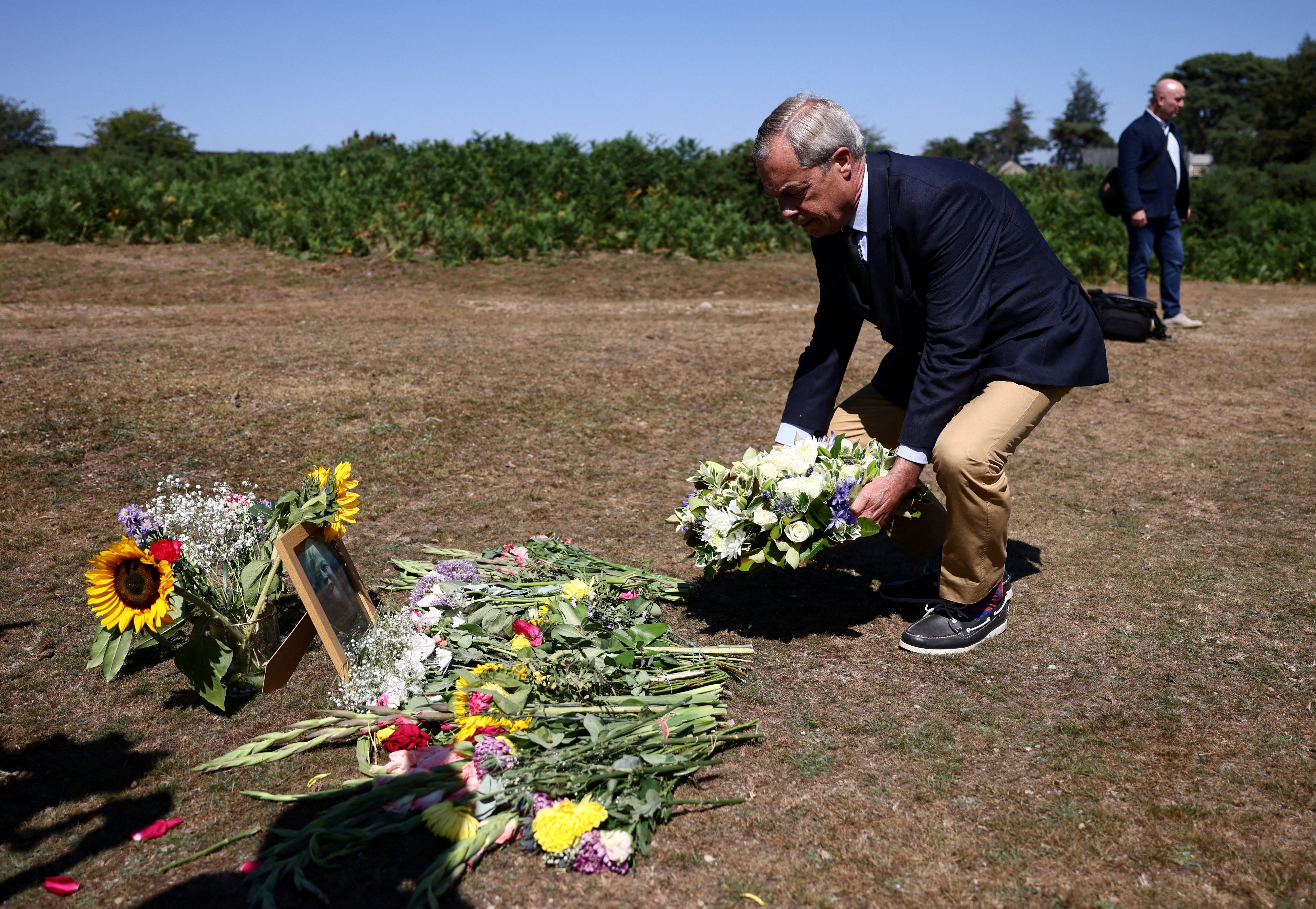 Floral tributes including a wreath laid by Nigel Farage near to the home of Ann Widdecombe