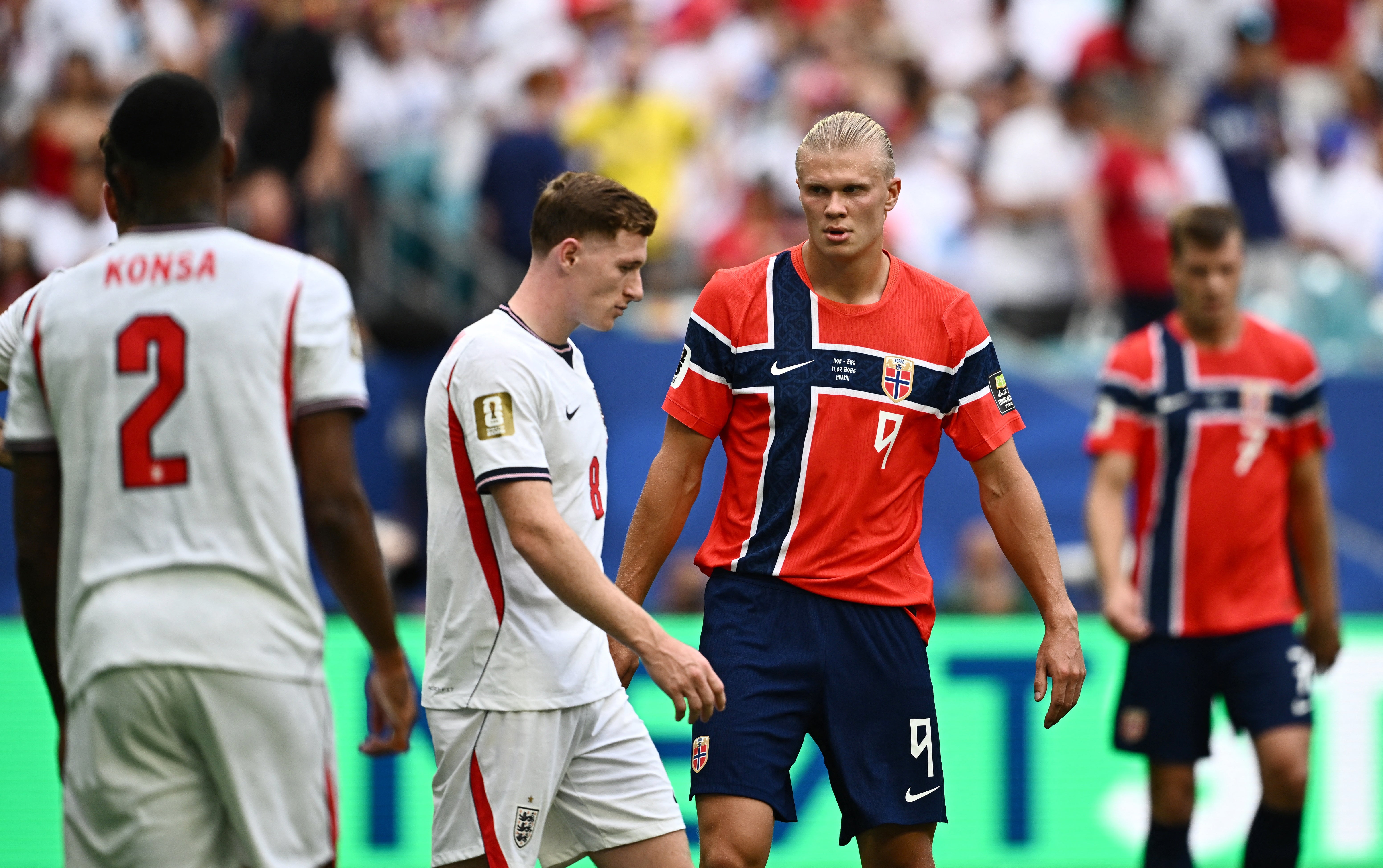 Erling Haaland was penalised for a push on Elliot Anderson