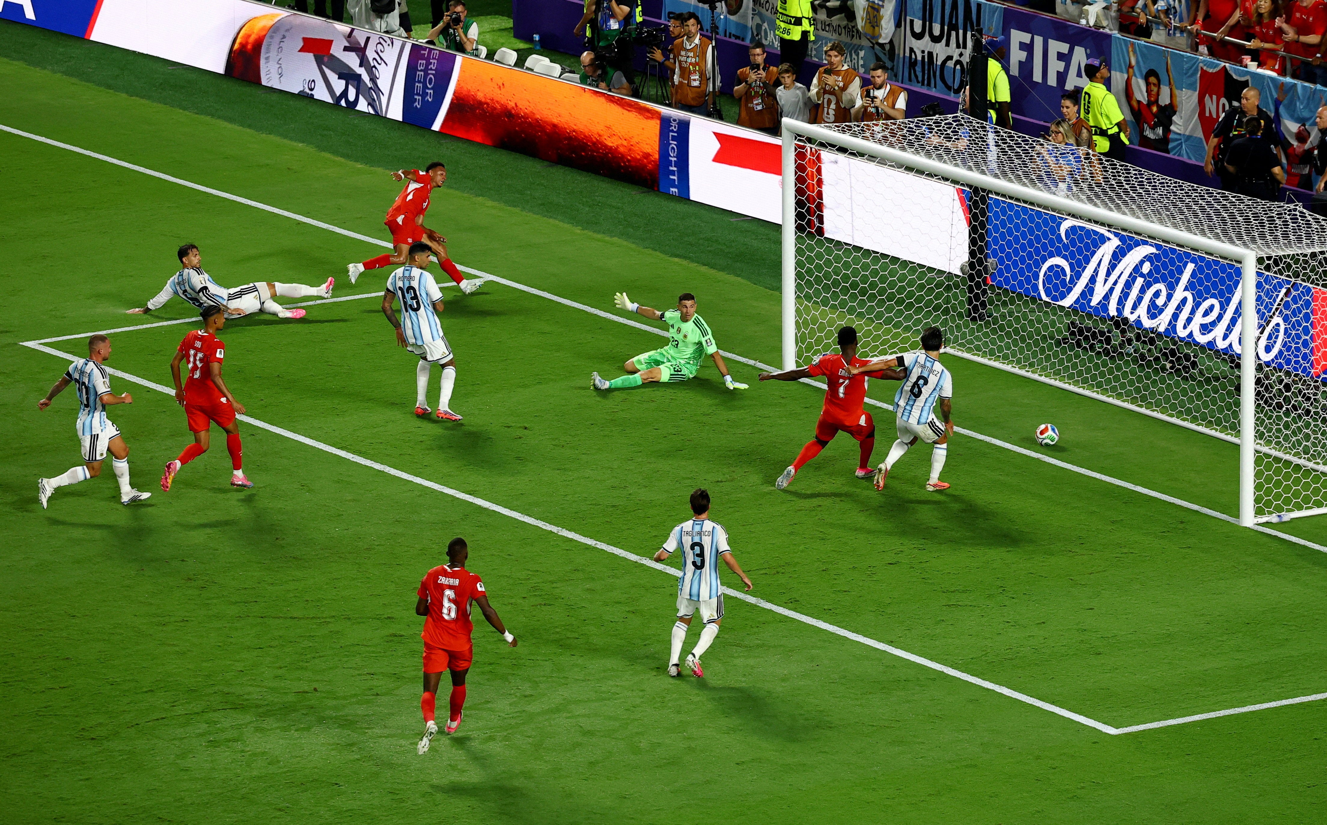 Switzerland's Dan Ndoye scores their first goal