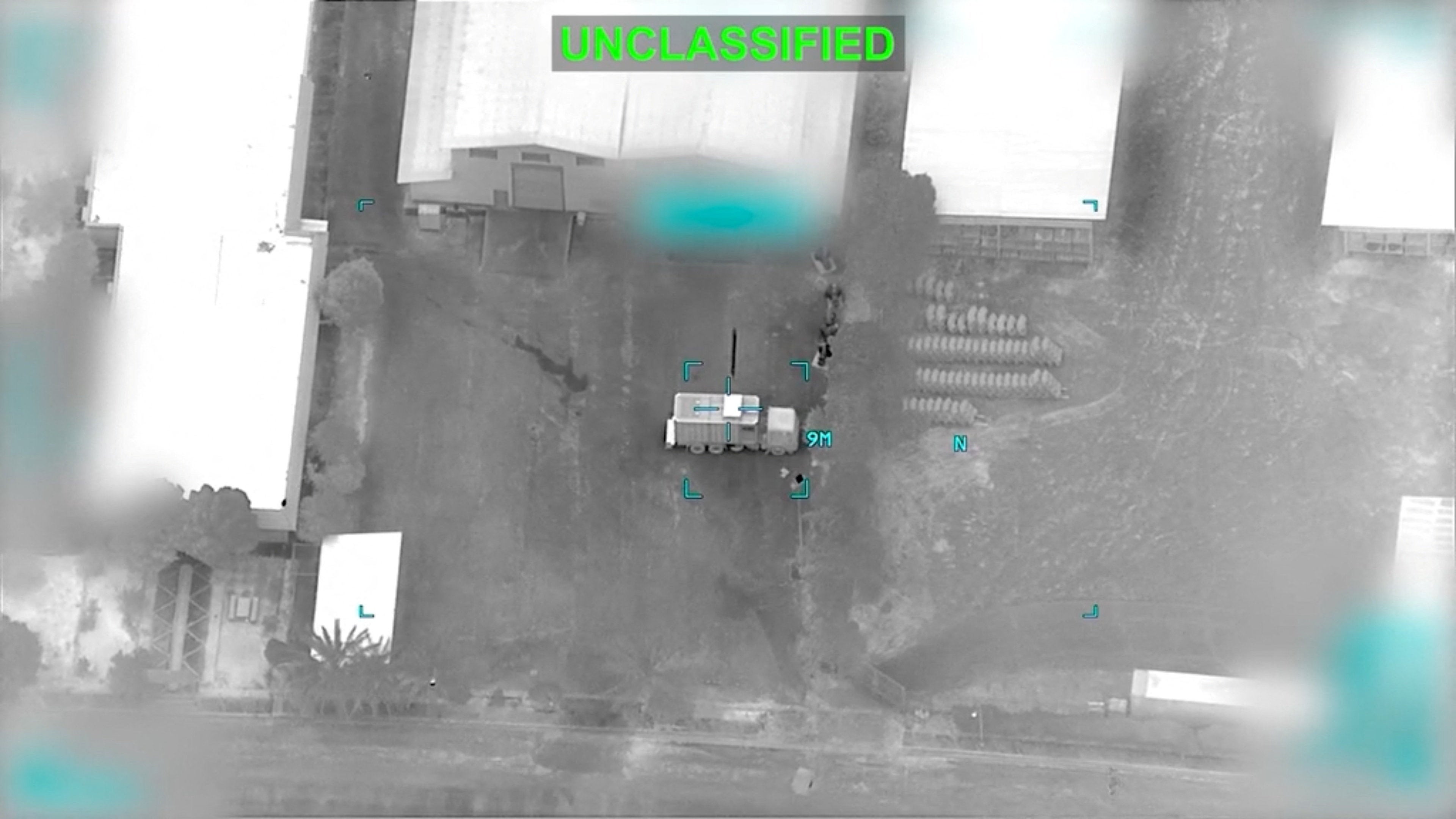A projectile approaches a truck at an unknown location, following what US Central Command (CENTCOM) said were strikes on Iranian military targets (Reuters)
