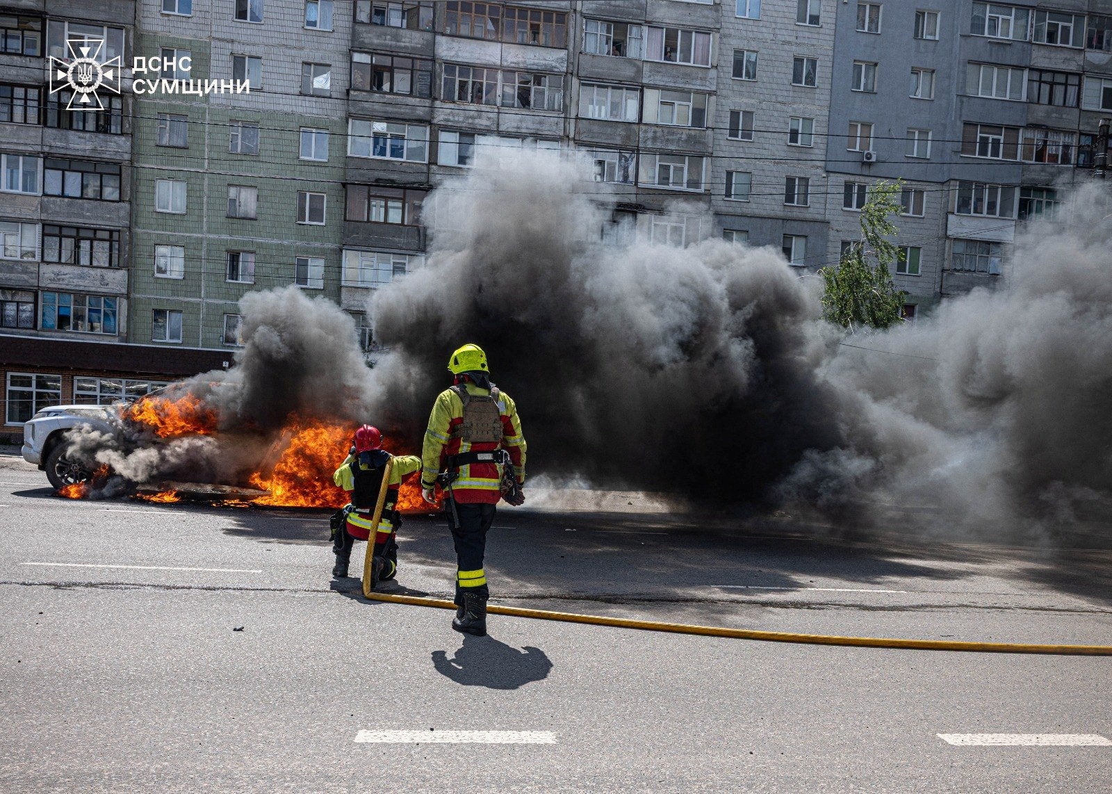 Firefighters work at a site of a Russian air strike, amid Russia's attack in Sumy, Ukraine (Reuters)