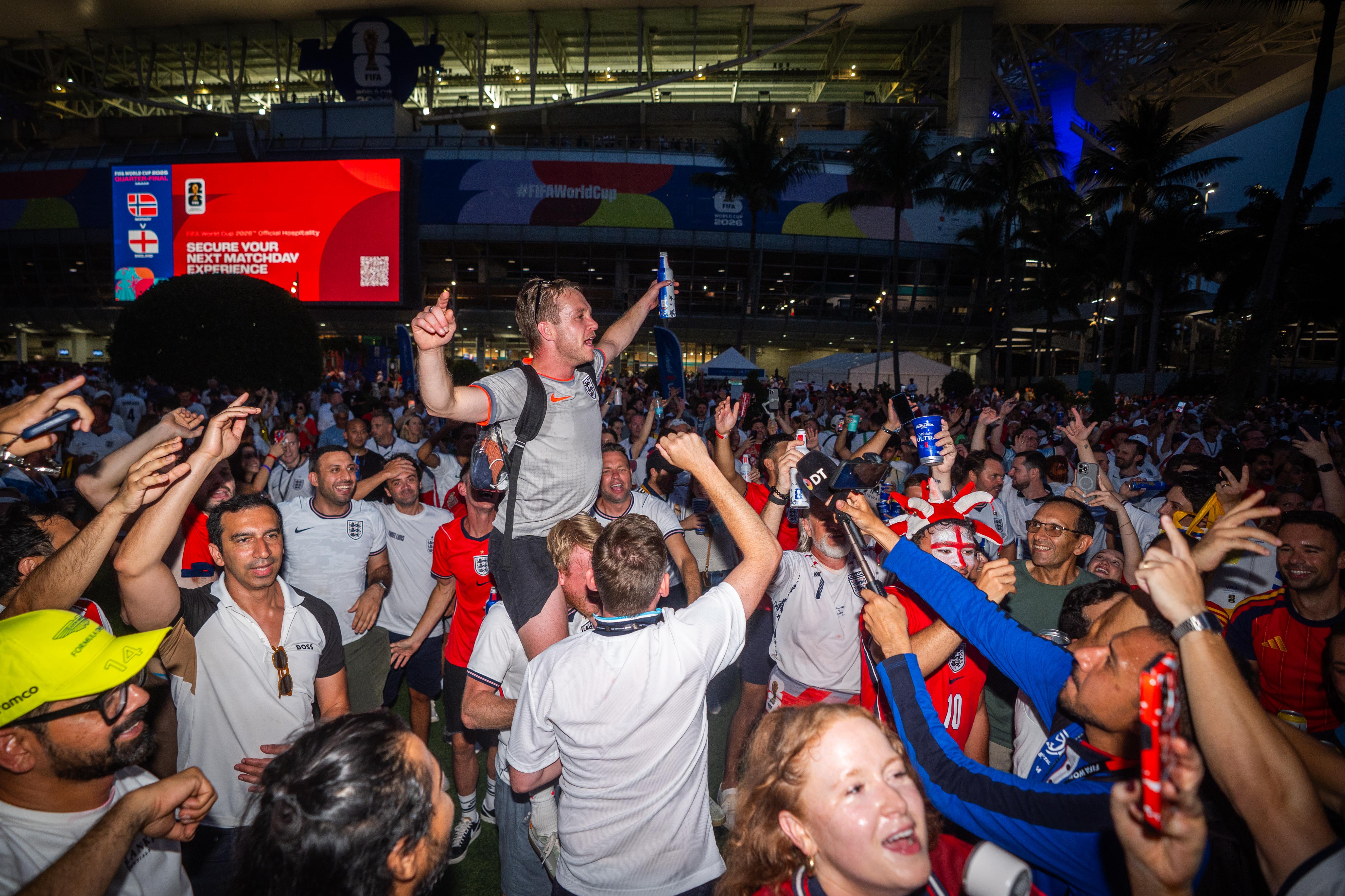 England fans outside Miami Stadium after the 2026 FIFA World Cup quarter-final