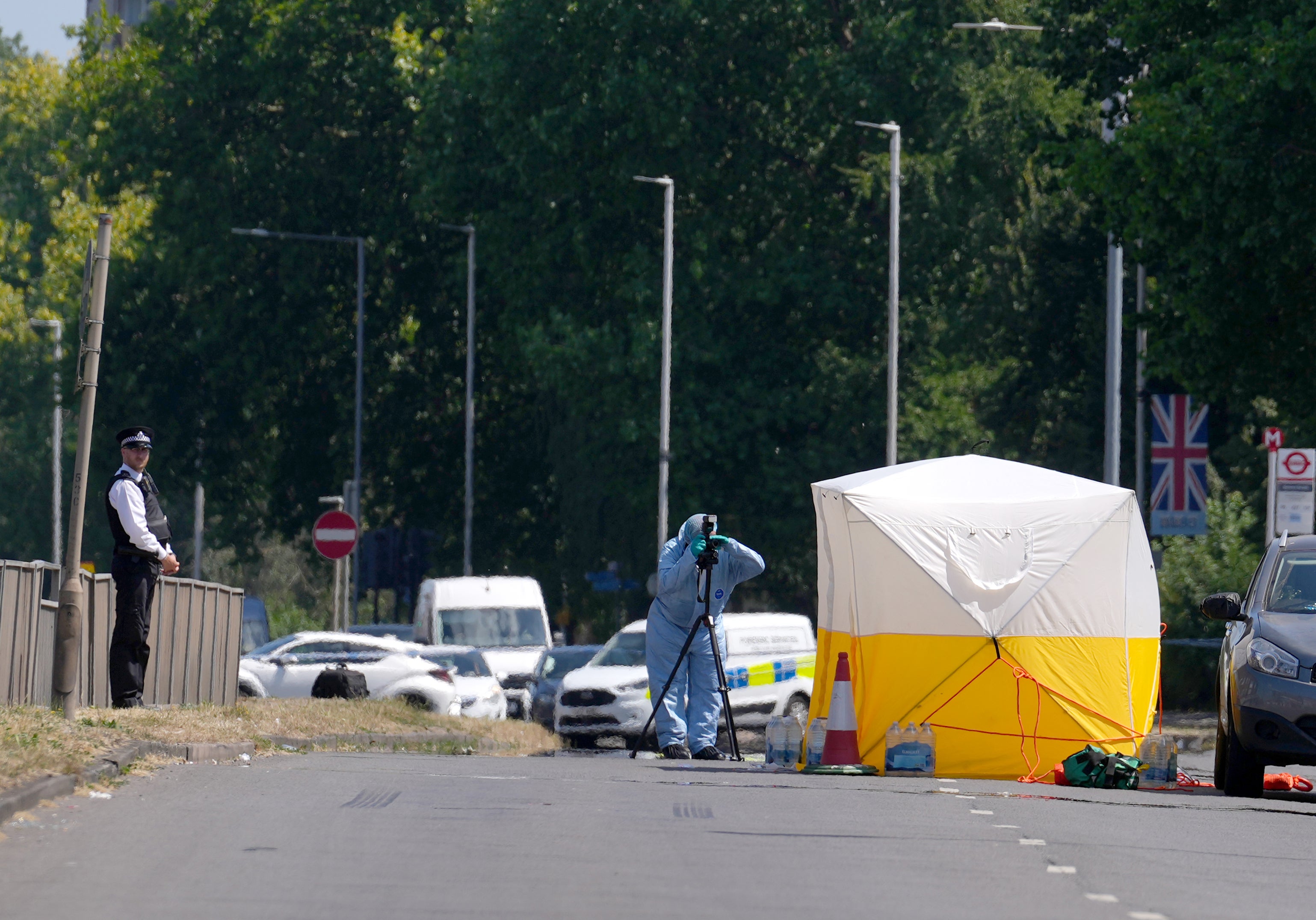 Officers found the woman stabbed after being called to a property on Uxbridge Road in Hayes on Sunday morning.
