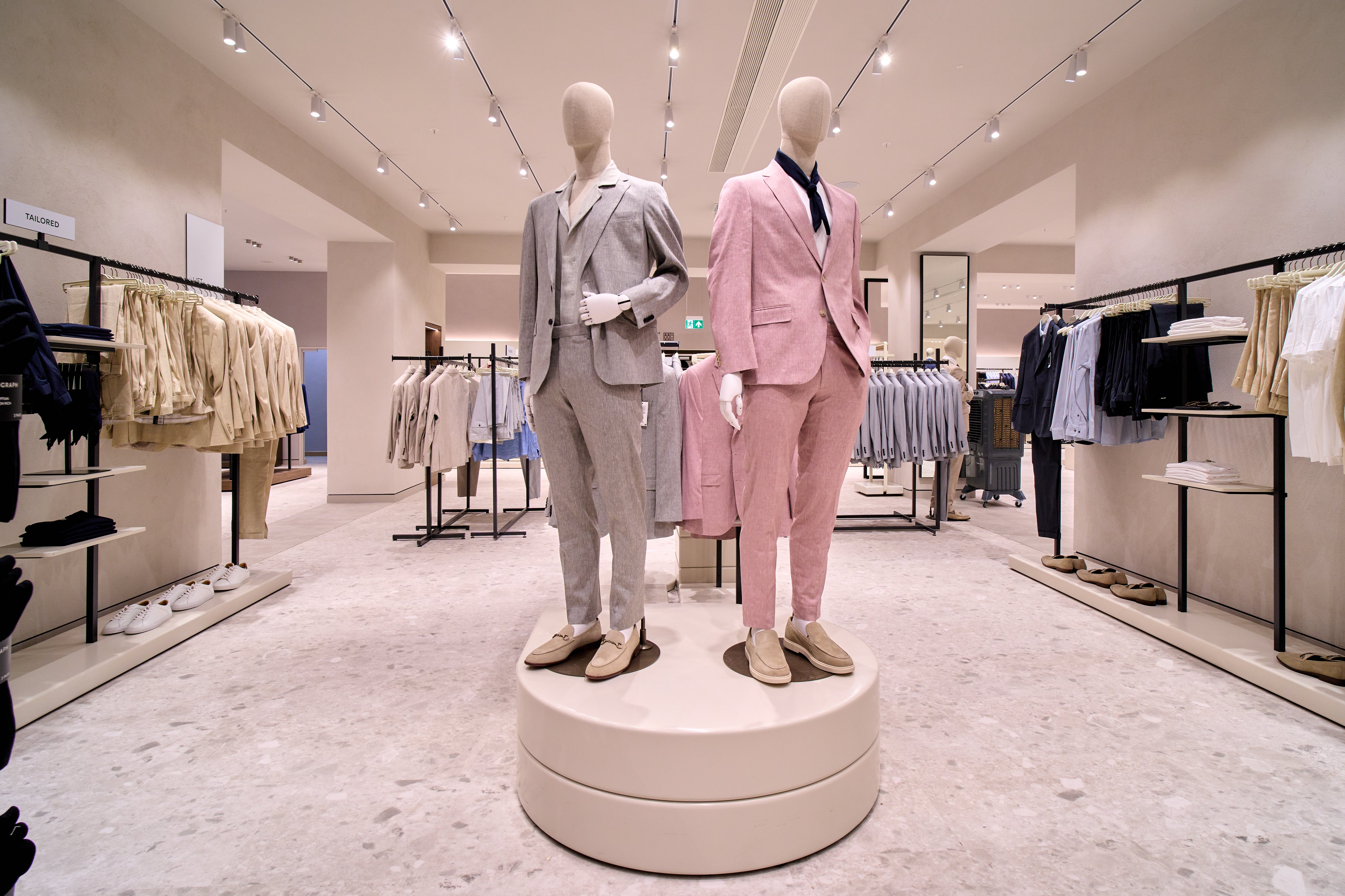 Customers can pick up a made-to-order suit in store
